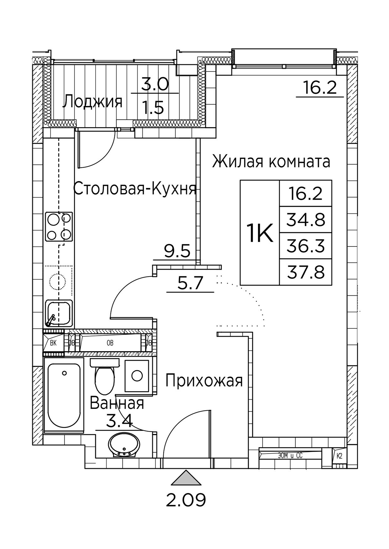 ЖК Гринхилс (Greenhills), 1-комн кв 37,8 м2, за 6 496 853 ₽, 7 этаж