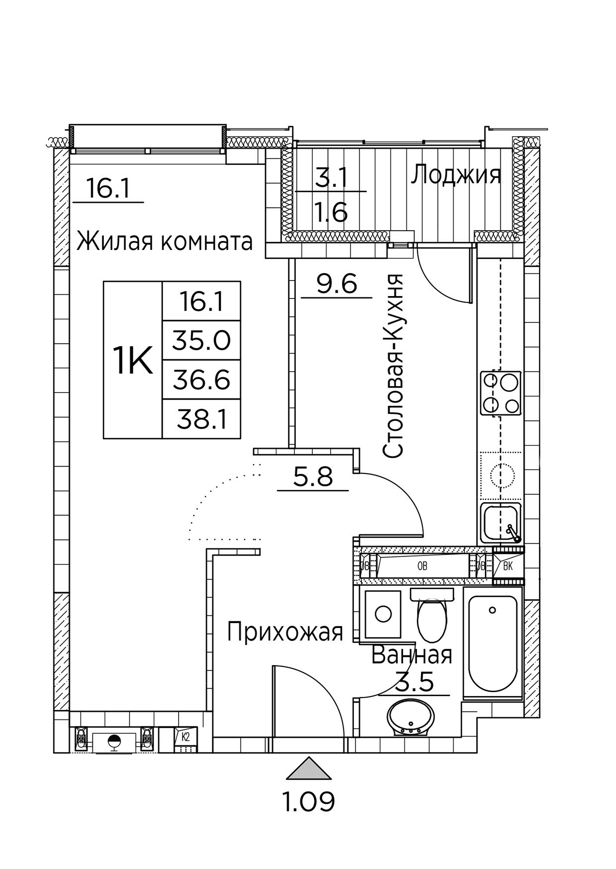 ЖК Гринхилс (Greenhills), 1-комн кв 38,1 м2, за 7 715 531 ₽, 20 этаж