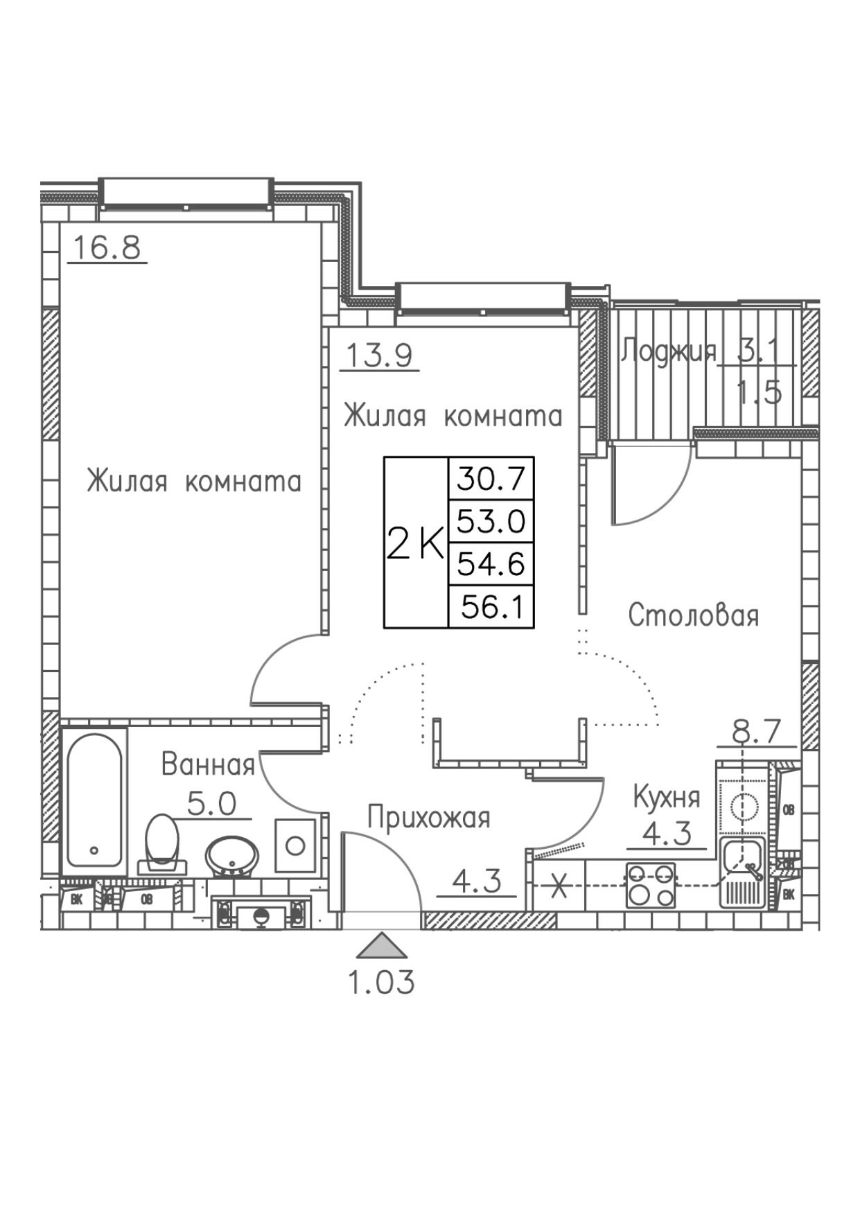 ЖК Гринхилс (Greenhills), 2-комн кв 56,1 м2, за 9 382 623 ₽, 4 этаж