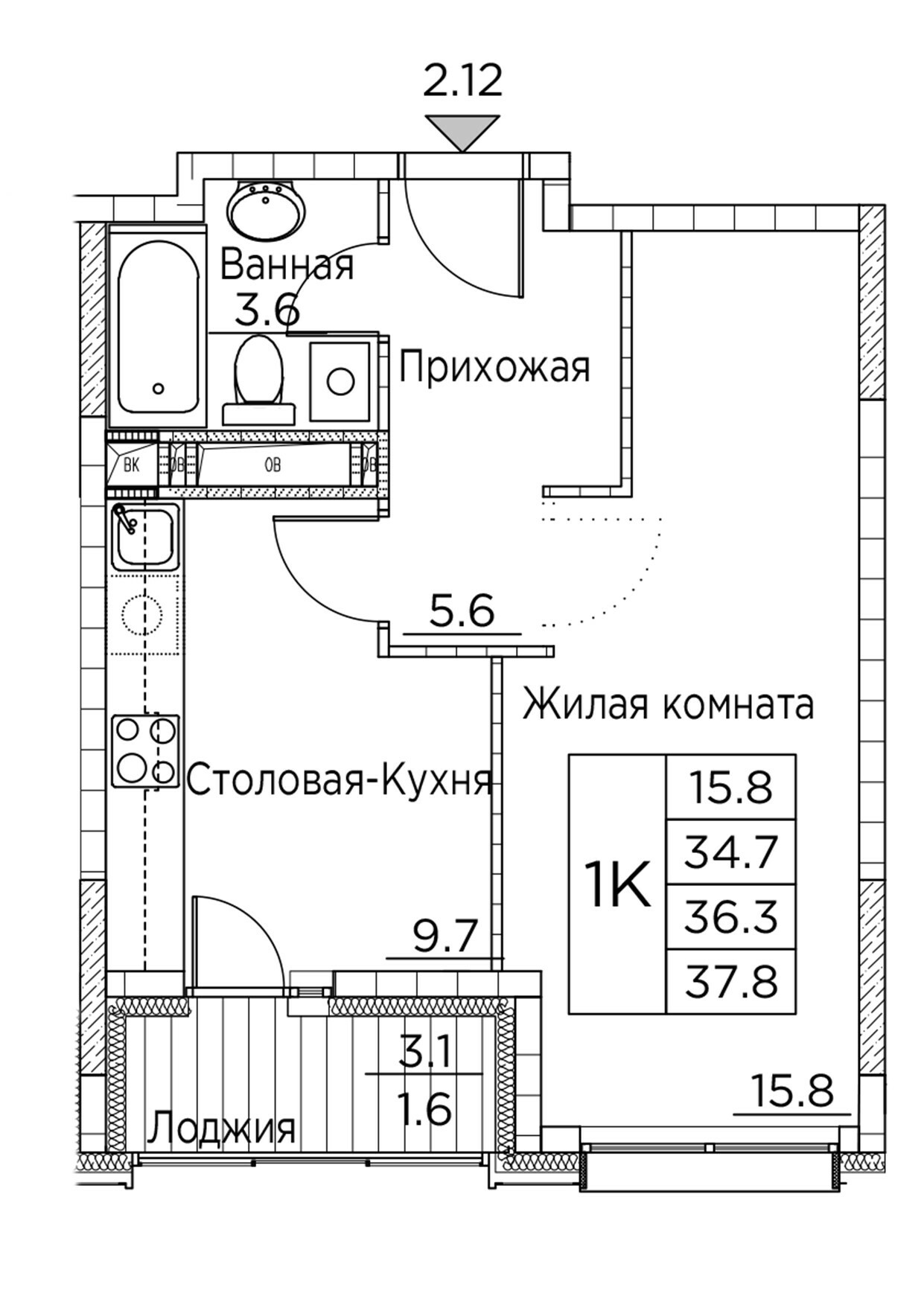 ЖК Гринхилс (Greenhills), 1-комн кв 37,8 м2, за 6 281 090 ₽, 4 этаж