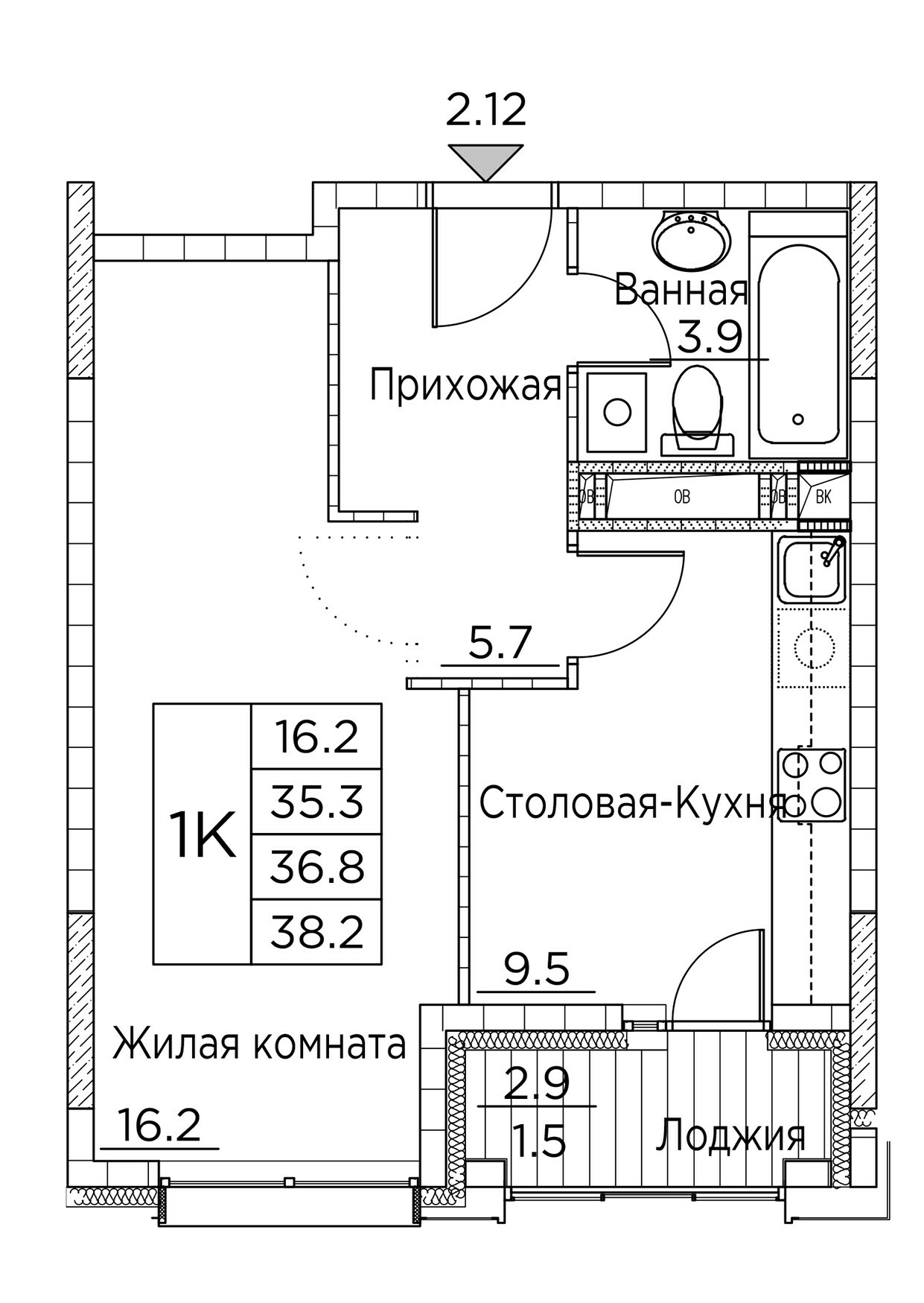 ЖК Гринхилс (Greenhills), 1-комн кв 38,2 м2, за 6 343 931 ₽, 4 этаж