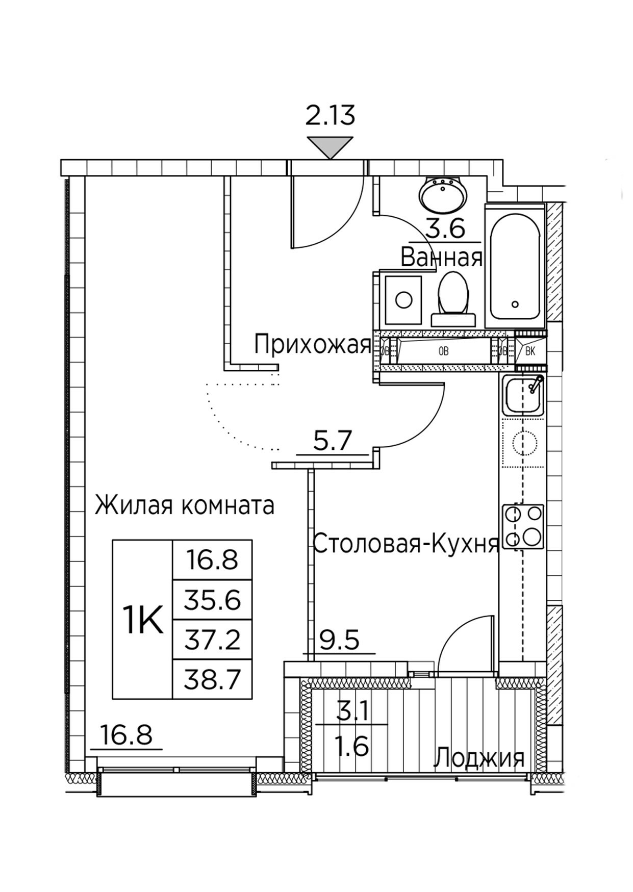 ЖК Гринхилс (Greenhills), 1-комн кв 38,7 м2, за 6 430 640 ₽, 4 этаж