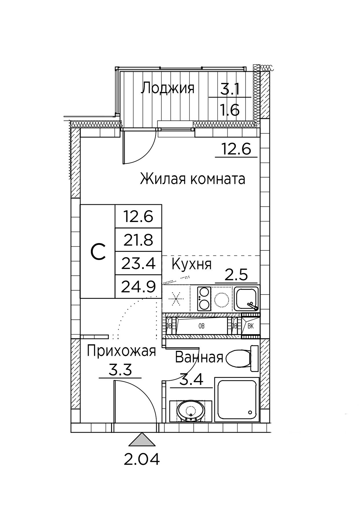 ЖК Гринхилс (Greenhills), Студия 24,9 м2, за 5 389 092 ₽, 21 этаж