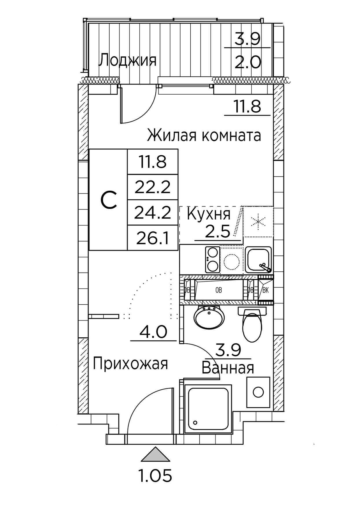 ЖК Гринхилс (Greenhills), Студия 26,1 м2, за 5 124 879 ₽