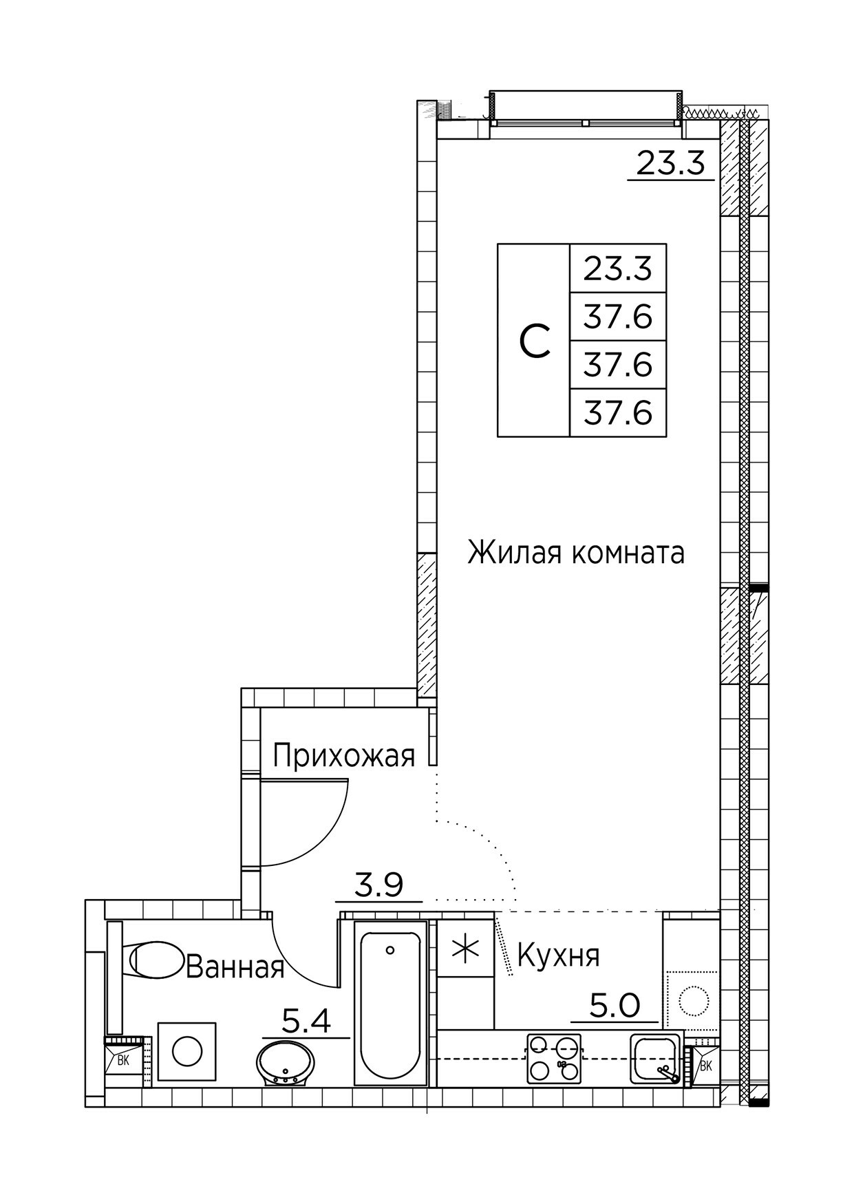 ЖК Гринхилс (Greenhills), Студия 37,6 м2, за 6 350 311 ₽, 1 этаж