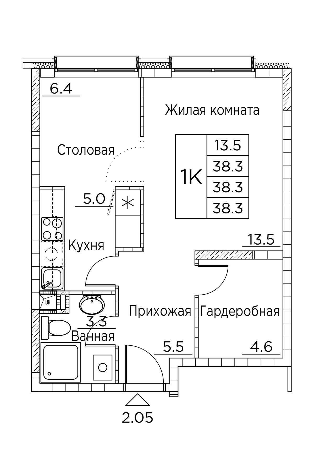 ЖК Гринхилс (Greenhills), 1-комн кв 38,3 м2, за 6 329 924 ₽, 1 этаж