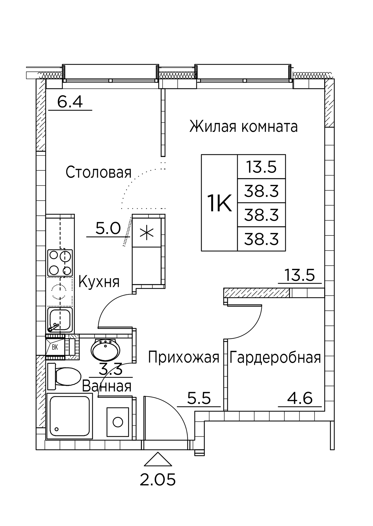 ЖК Гринхилс (Greenhills), 1-комн кв 38,3 м2, за 6 329 924 ₽, 1 этаж