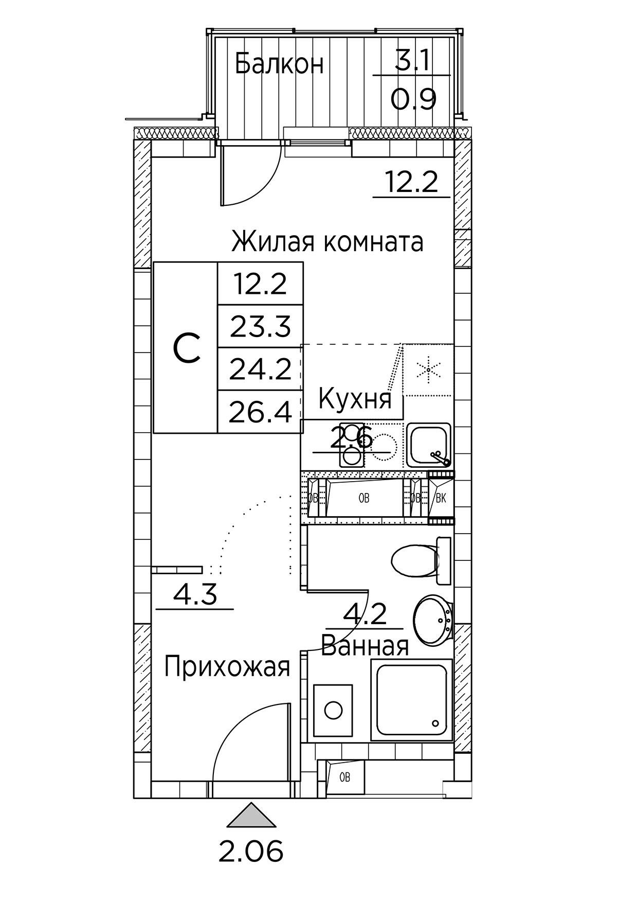 ЖК Гринхилс (Greenhills), Студия 26,4 м2, за 5 507 836 ₽, 21 этаж