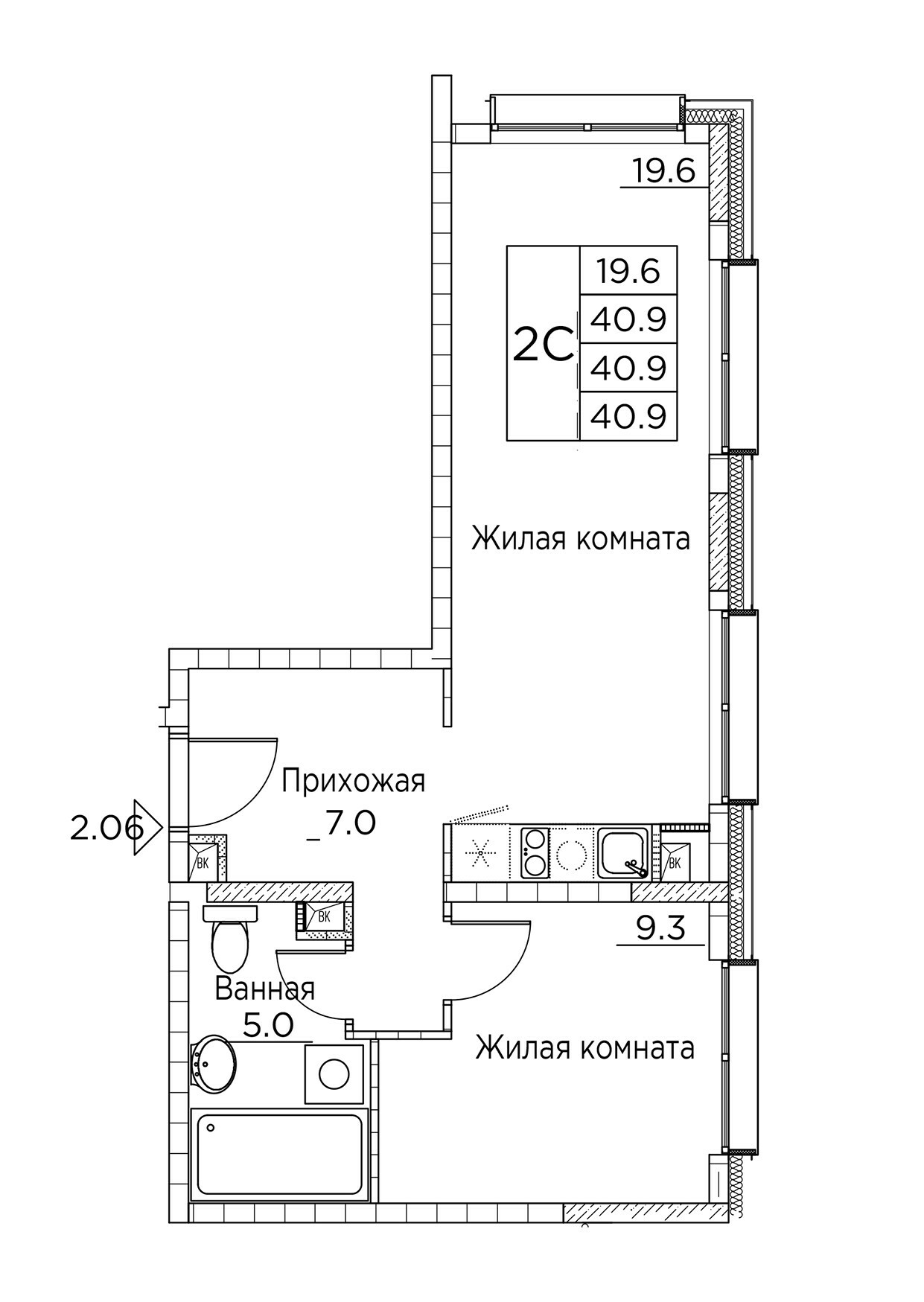 ЖК Гринхилс (Greenhills), 2-комн кв 40,9 м2, за 6 685 621 ₽, 1 этаж