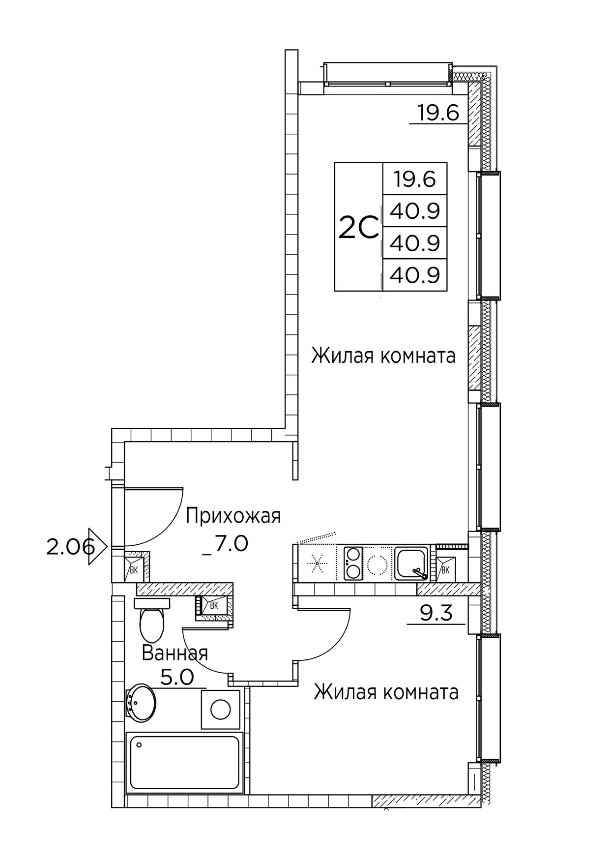 ЖК Гринхилс (Greenhills), 2-комн кв 40,9 м2, за 6 685 621 ₽, 1 этаж