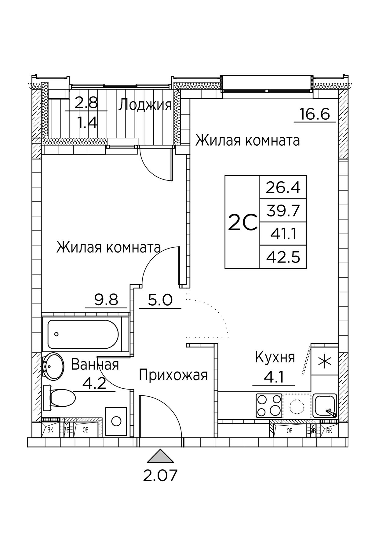 ЖК Гринхилс (Greenhills), 2-комн кв 42,5 м2, за 8 260 964 ₽, 21 этаж