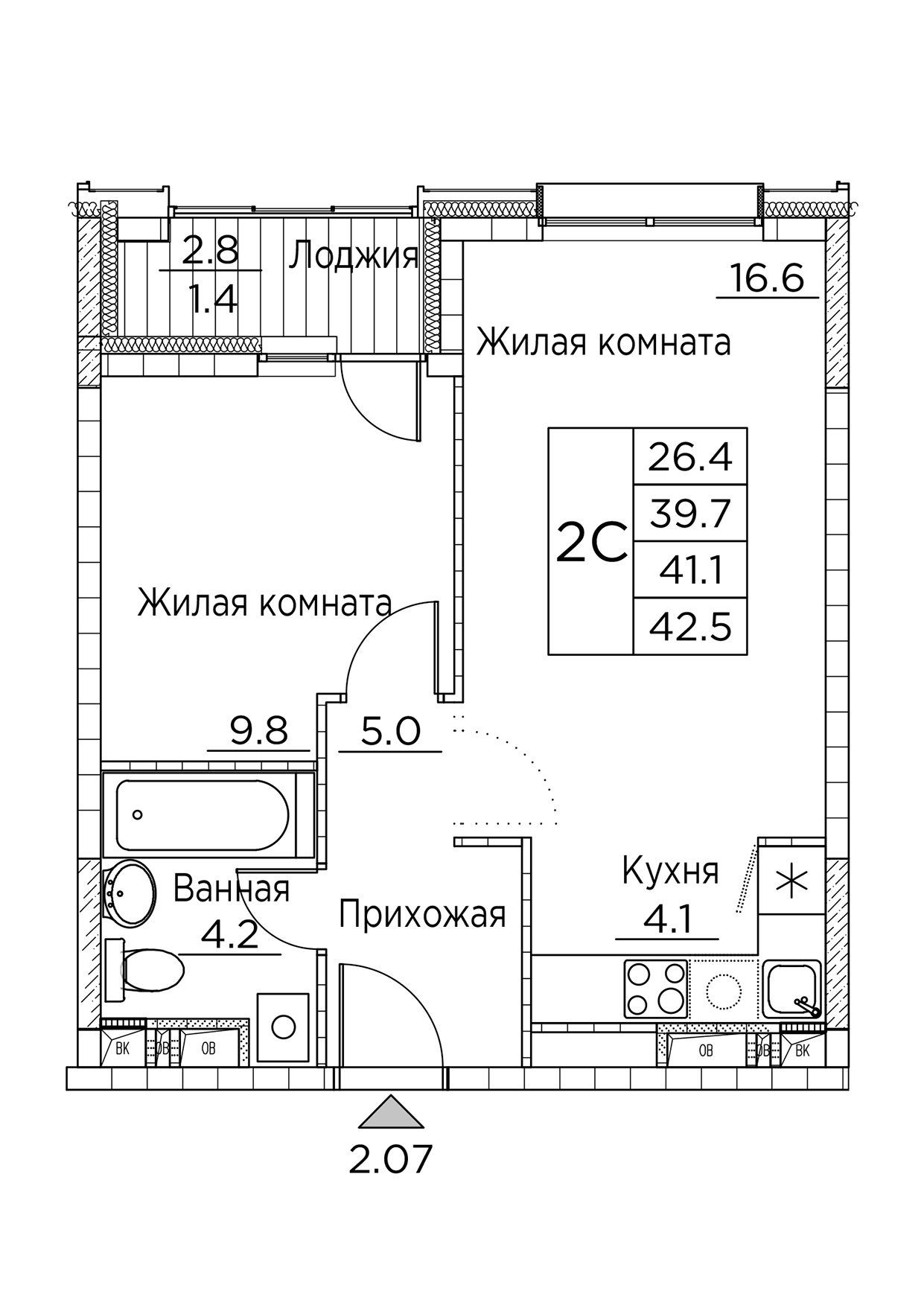 ЖК Гринхилс (Greenhills), 2-комн кв 42,5 м2, за 8 260 964 ₽, 21 этаж