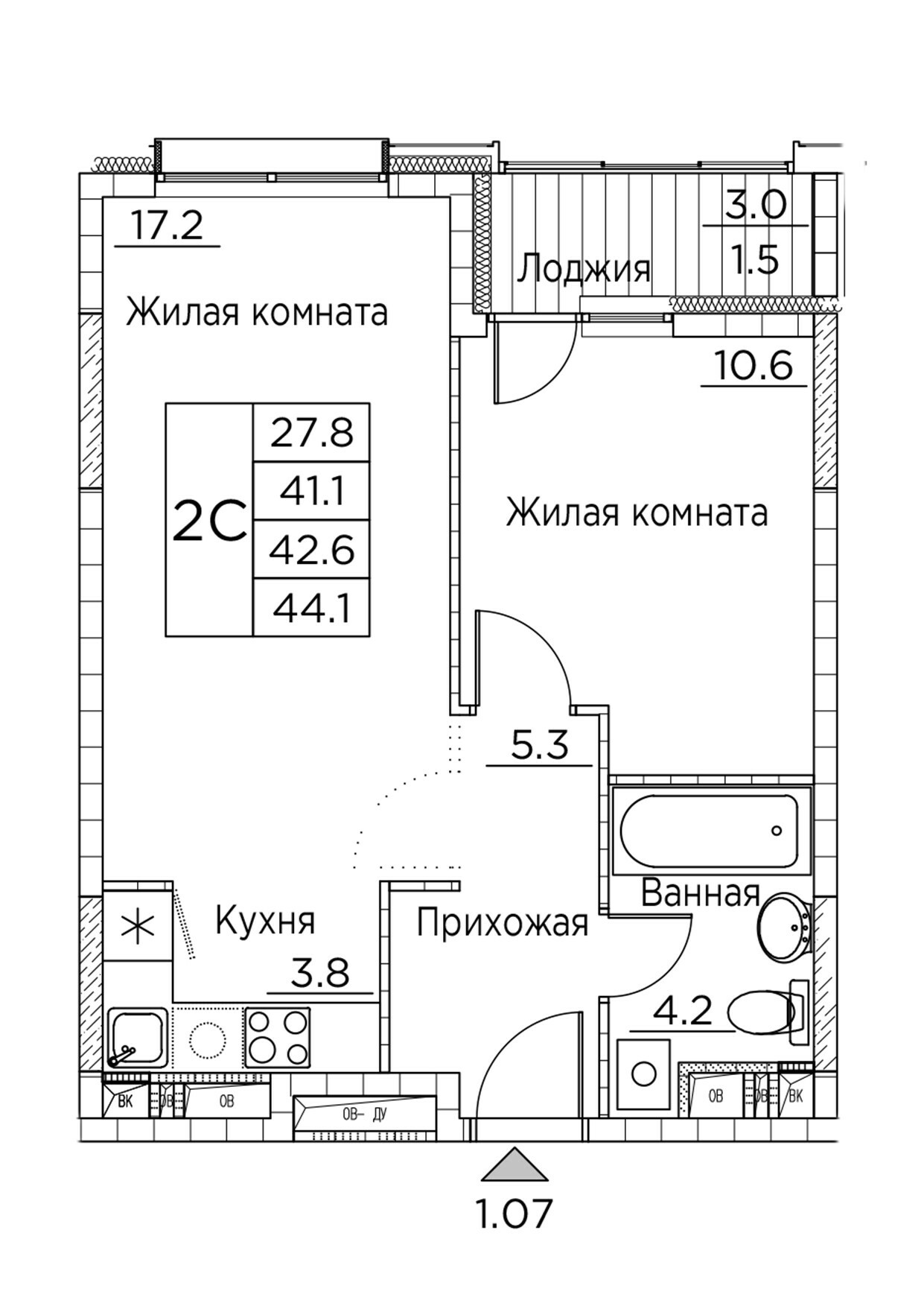 ЖК Гринхилс (Greenhills), 2-комн кв 44,1 м2, за 7 692 833 ₽, 5 этаж