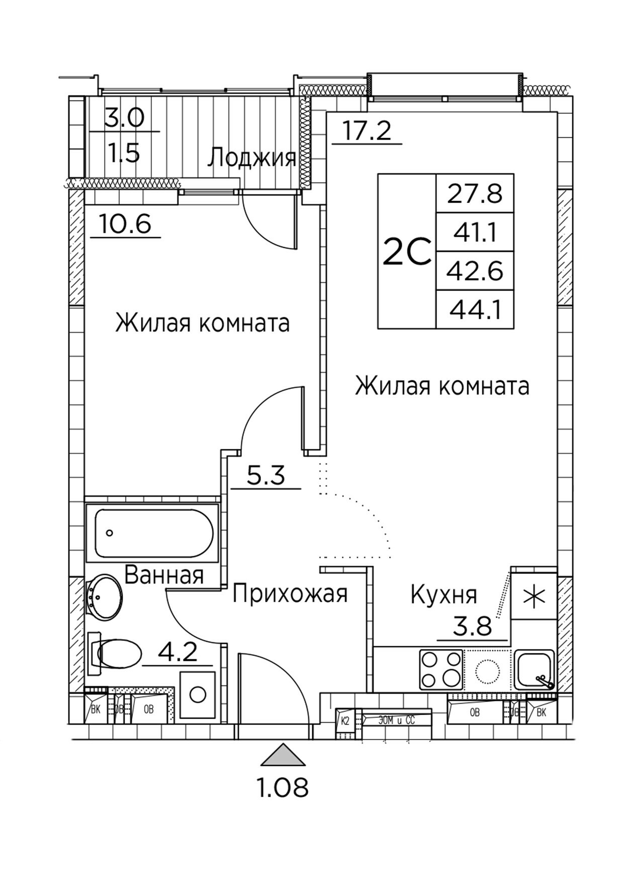 ЖК Гринхилс (Greenhills), 2-комн кв 44,1 м2, за 7 692 833 ₽, 5 этаж