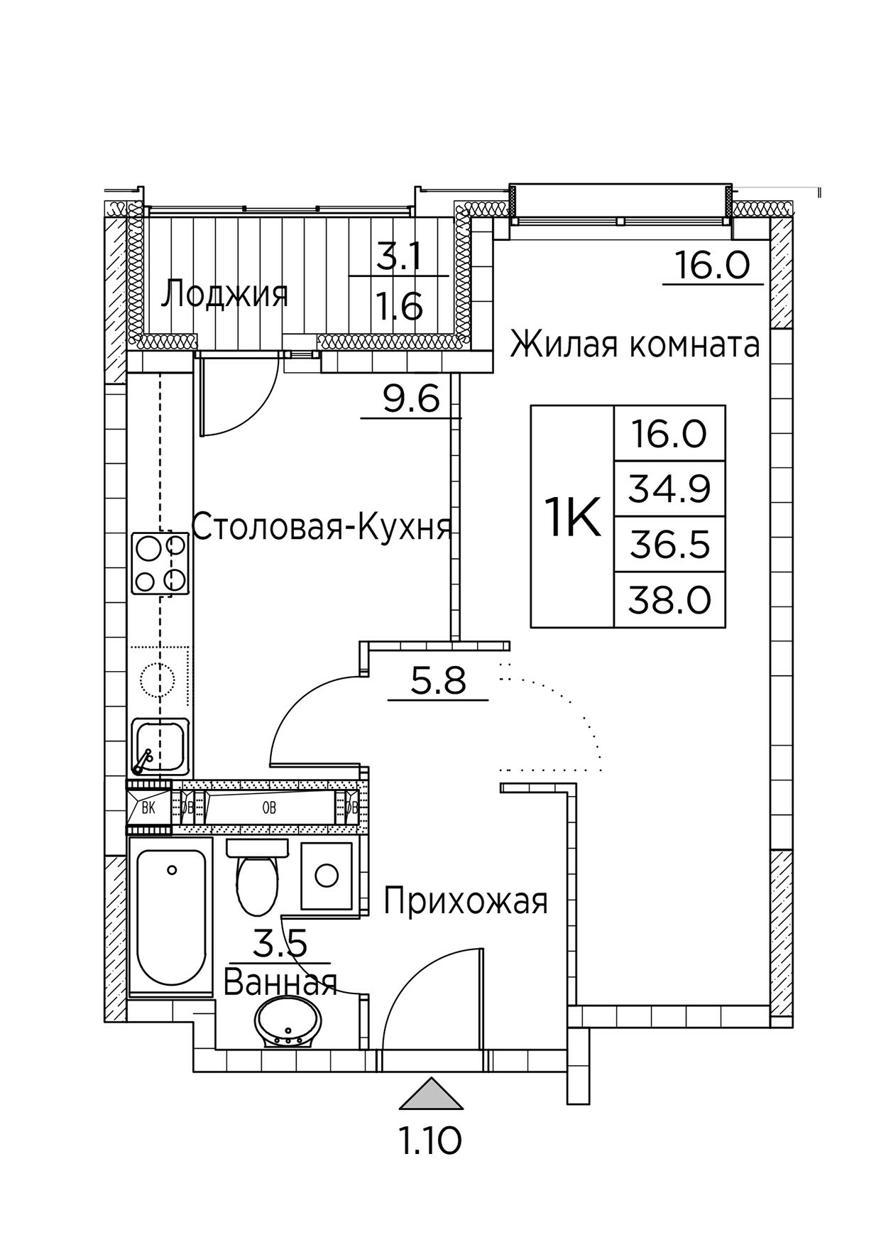 ЖК Гринхилс (Greenhills), 1-комн кв 38,0 м2, за 6 925 142 ₽, 4 этаж