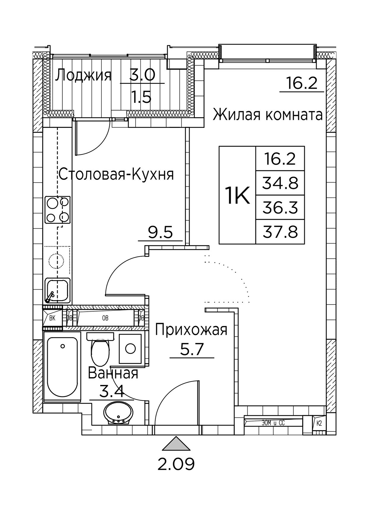 ЖК Гринхилс (Greenhills), 1-комн кв 37,8 м2, за 7 428 735 ₽, 21 этаж