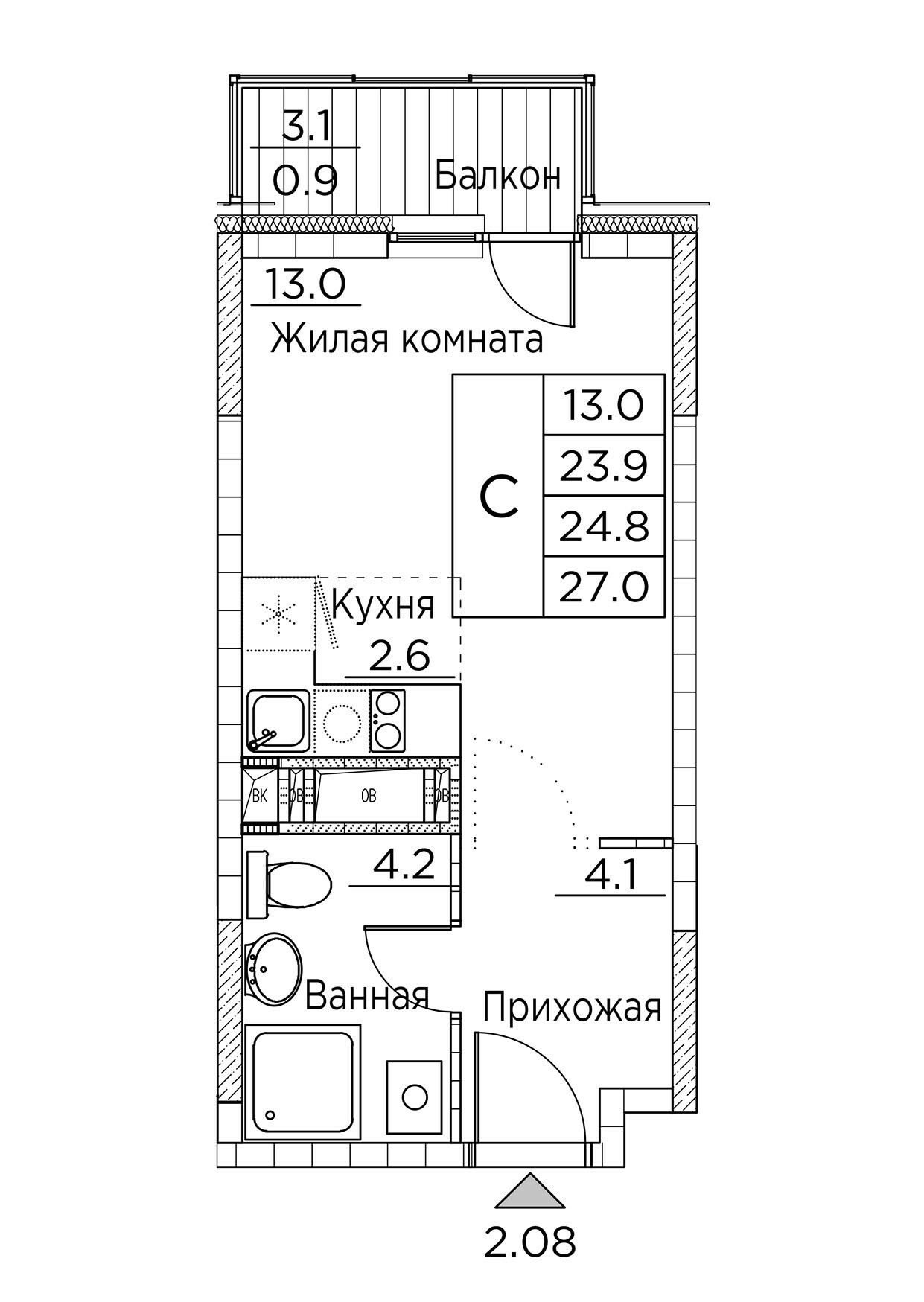 ЖК Гринхилс (Greenhills), Студия 27,0 м2, за 5 461 843 ₽