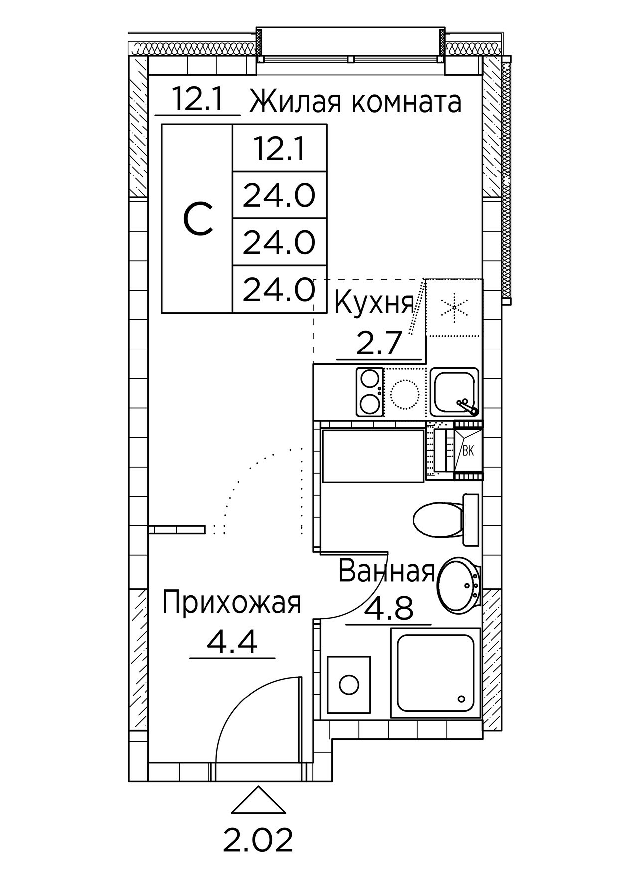 ЖК Гринхилс (Greenhills), Студия 24,0 м2, за 4 368 217 ₽, 1 этаж