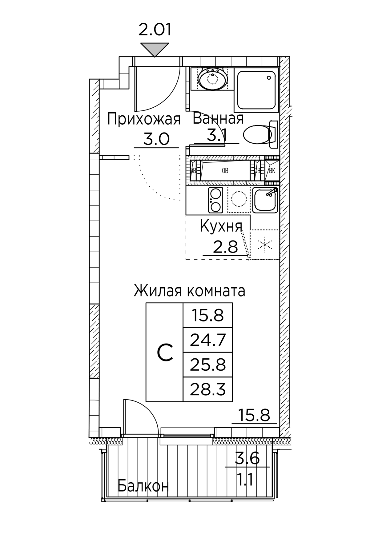 ЖК Гринхилс (Greenhills), Студия 28,3 м2, за 4 967 719 ₽