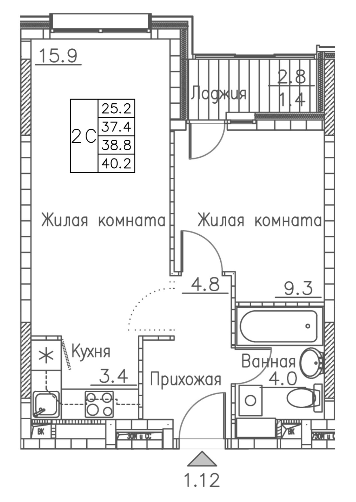 ЖК Гринхилс (Greenhills), 2-комн кв 40,2 м2, за 6 328 875 ₽, 2 этаж