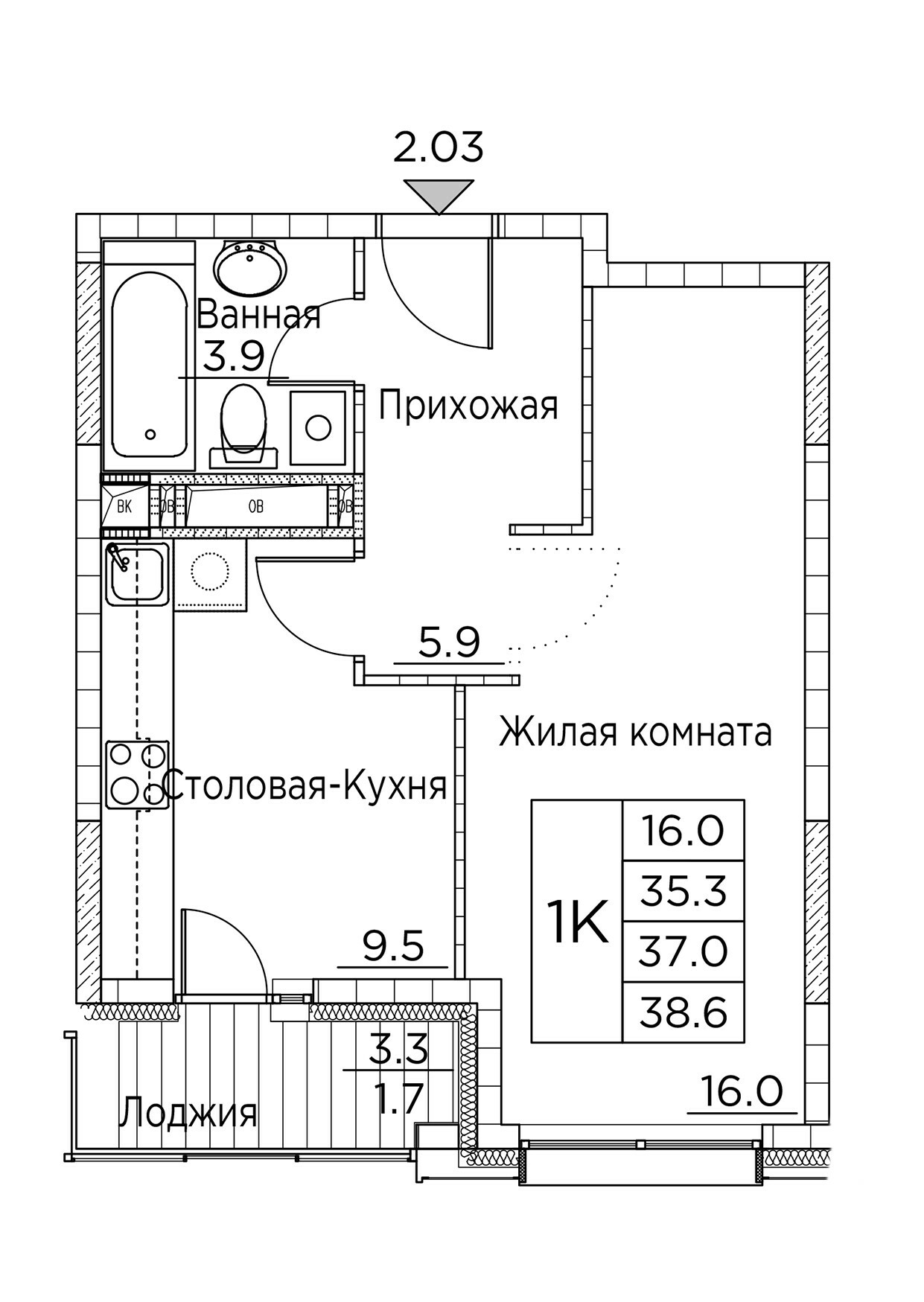 ЖК Гринхилс (Greenhills), 1-комн кв 38,6 м2, за 6 630 563 ₽, 7 этаж