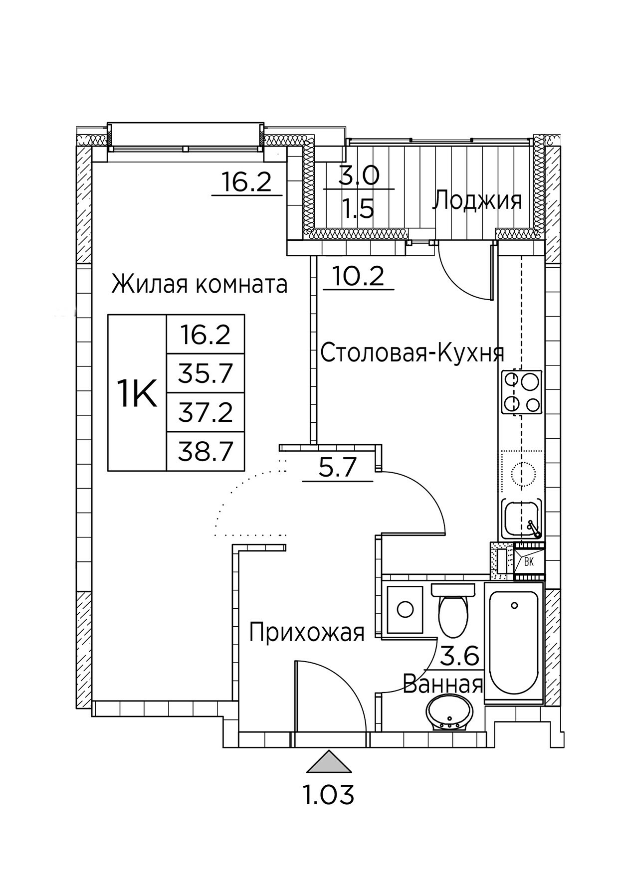 ЖК Гринхилс (Greenhills), 1-комн кв 38,7 м2, за 6 471 875 ₽, 2 этаж