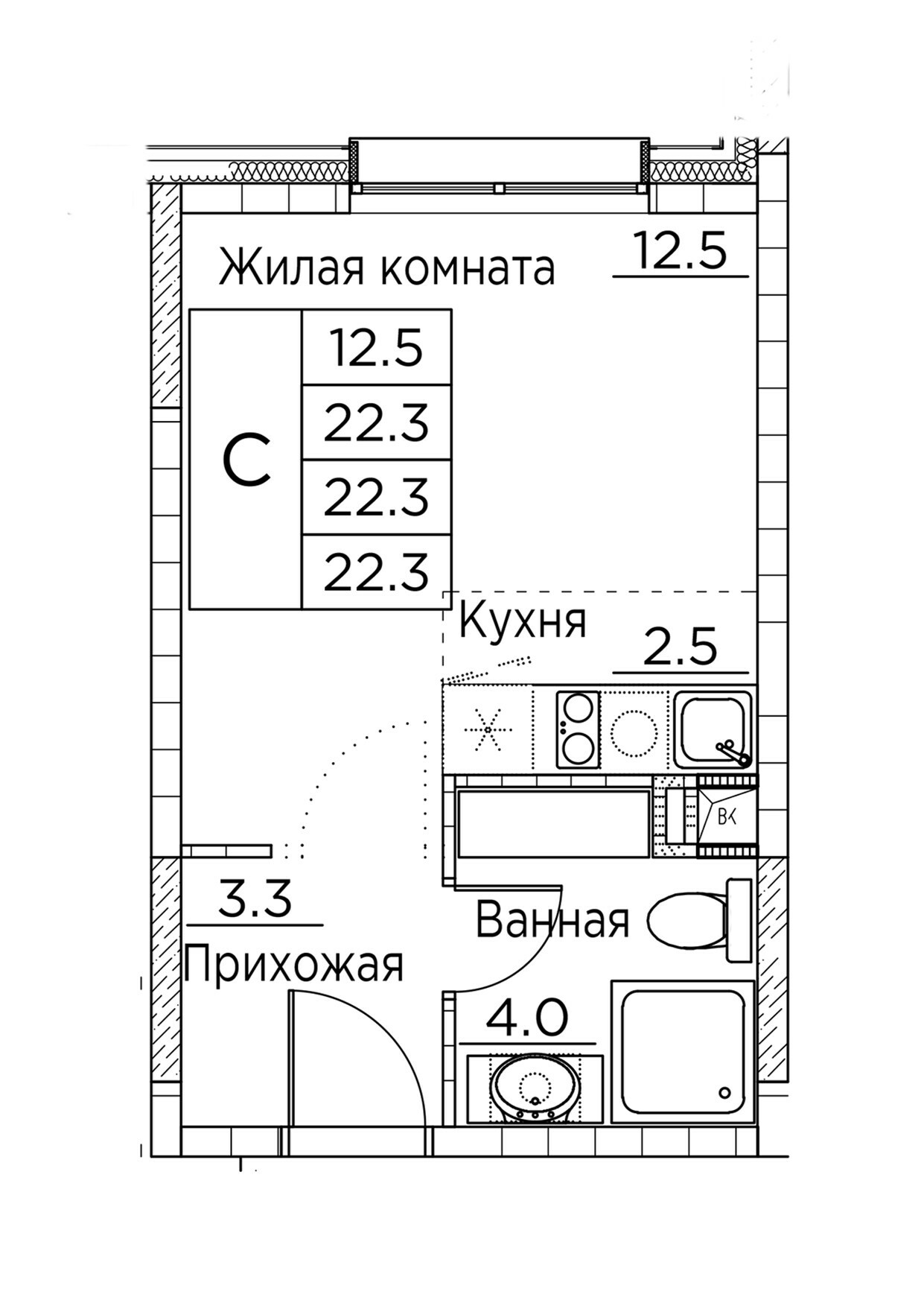 ЖК Гринхилс (Greenhills), Студия 22,3 м2, за 4 750 756 ₽, 2 этаж