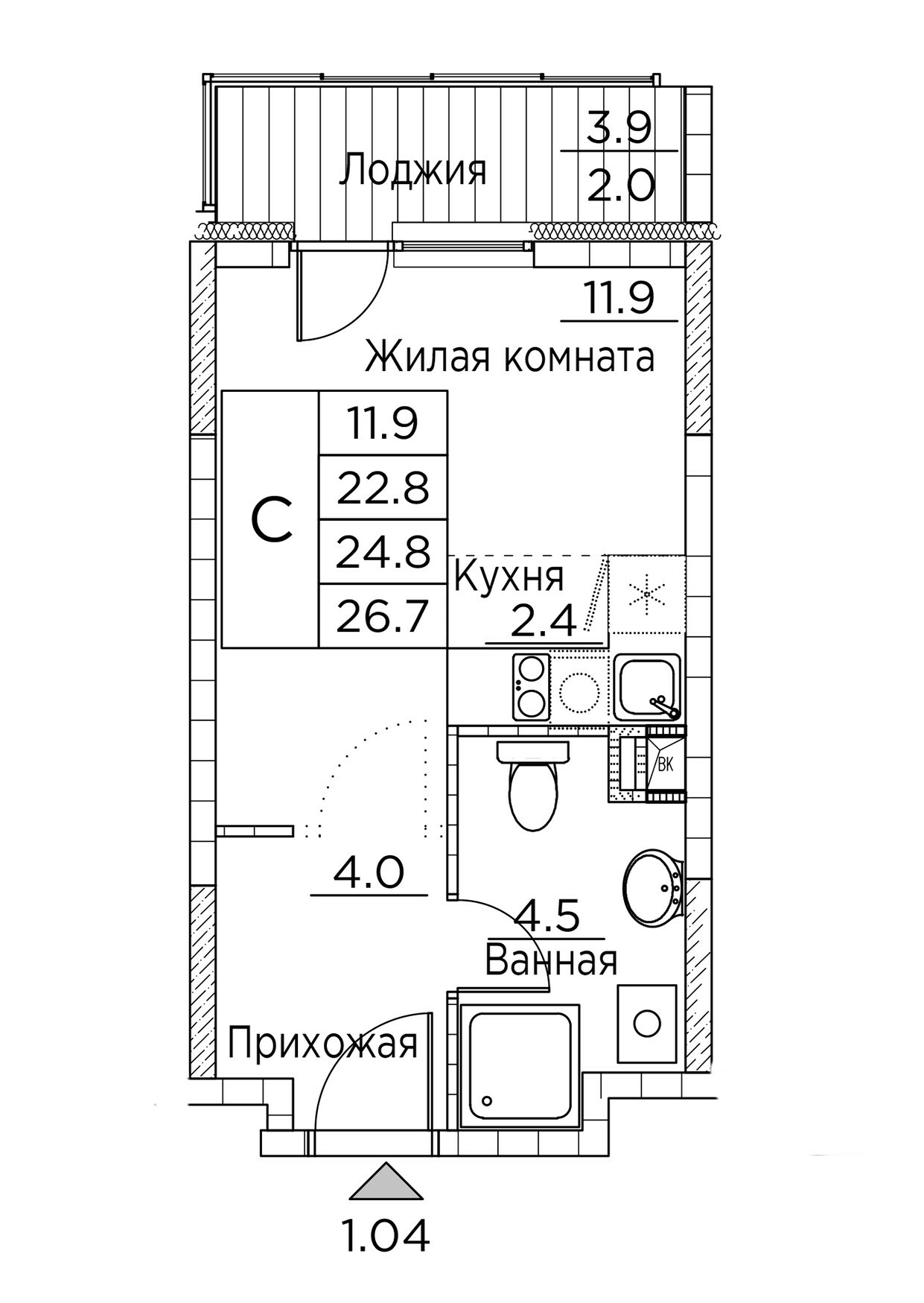 Доступные планировки в ЖК Гринхилс (Greenhills), 26,7 м2