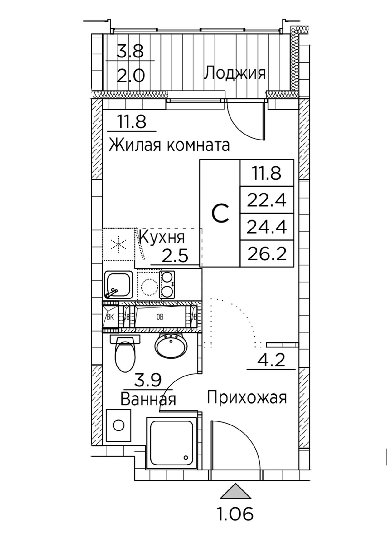 ЖК Гринхилс (Greenhills), Студия 26,2 м2, за 6 545 860 ₽