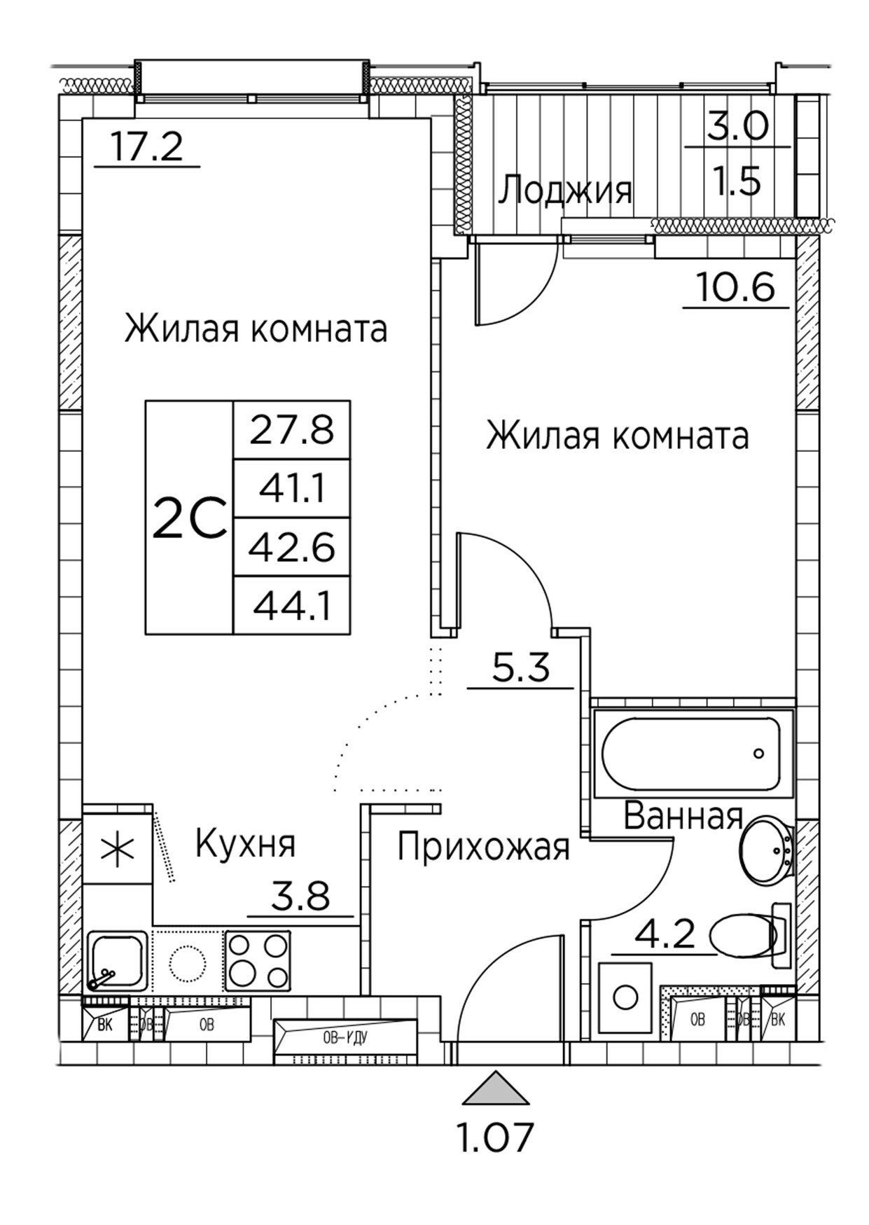 ЖК Гринхилс (Greenhills), 2-комн кв 44,1 м2, за 9 448 541 ₽, 22 этаж