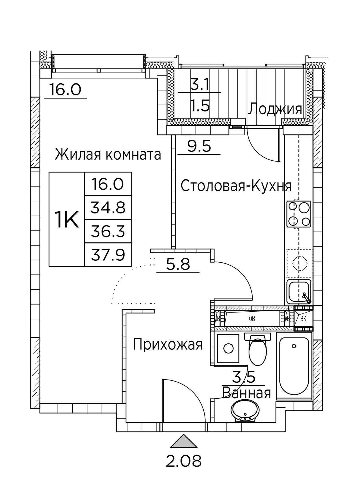 ЖК Гринхилс (Greenhills), 1-комн кв 37,9 м2, за 6 835 836 ₽, 7 этаж