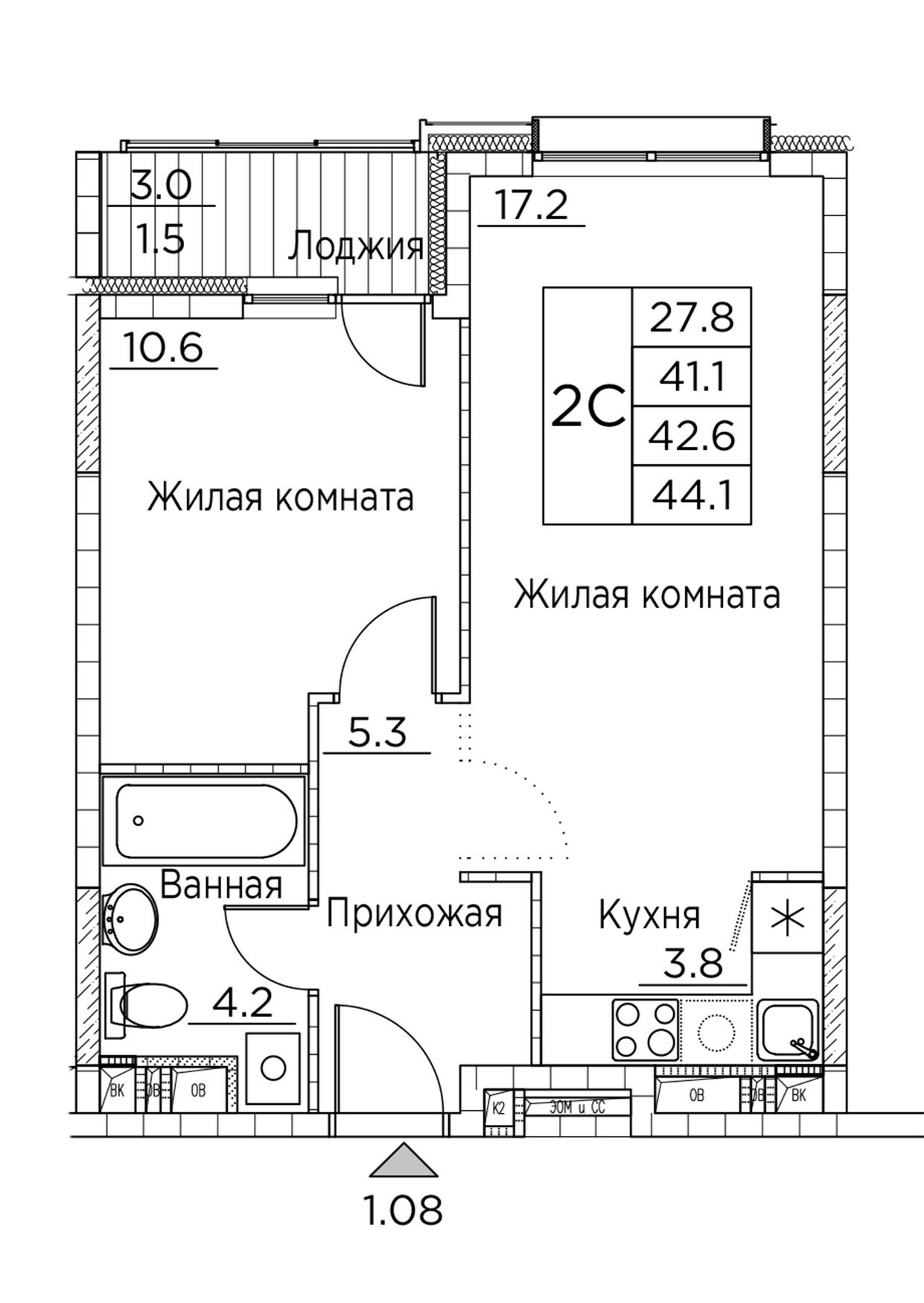 ЖК Гринхилс (Greenhills), 2-комн кв 44,1 м2, за 9 448 541 ₽, 22 этаж