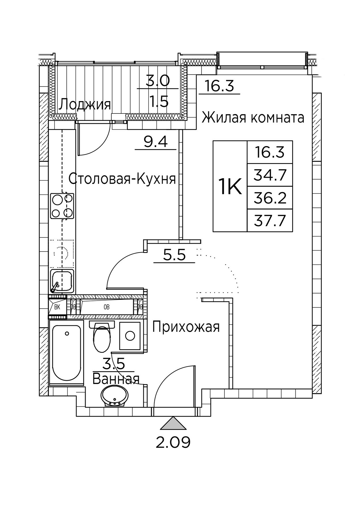 ЖК Гринхилс (Greenhills), 1-комн кв 37,7 м2, за 6 799 763 ₽, 7 этаж