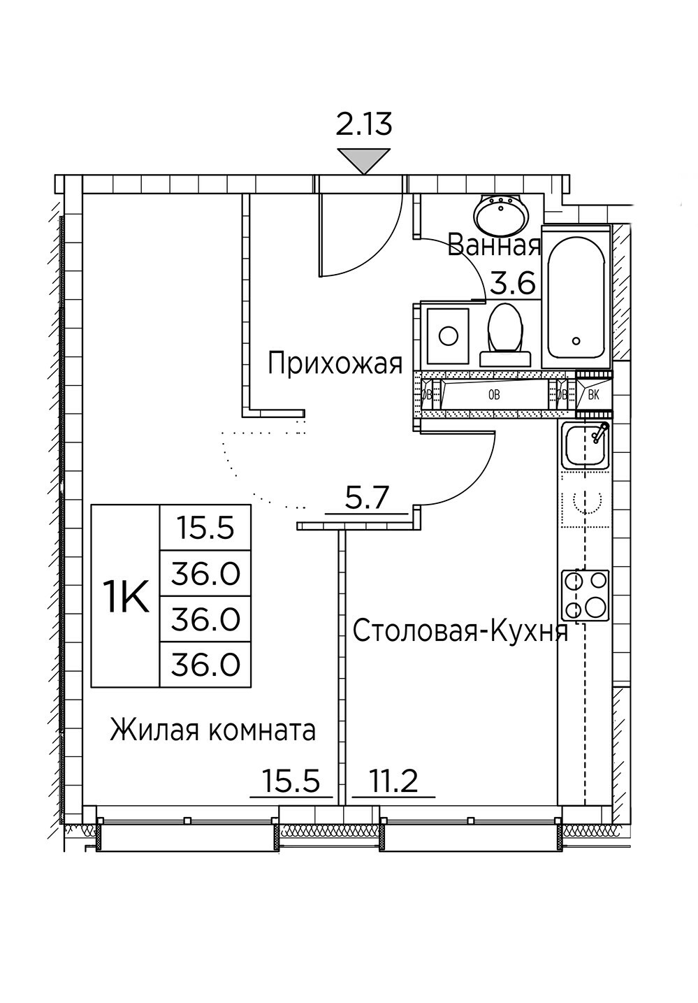 ЖК Гринхилс (Greenhills), 1-комн кв 36,0 м2, за 6 669 570 ₽, 3 этаж