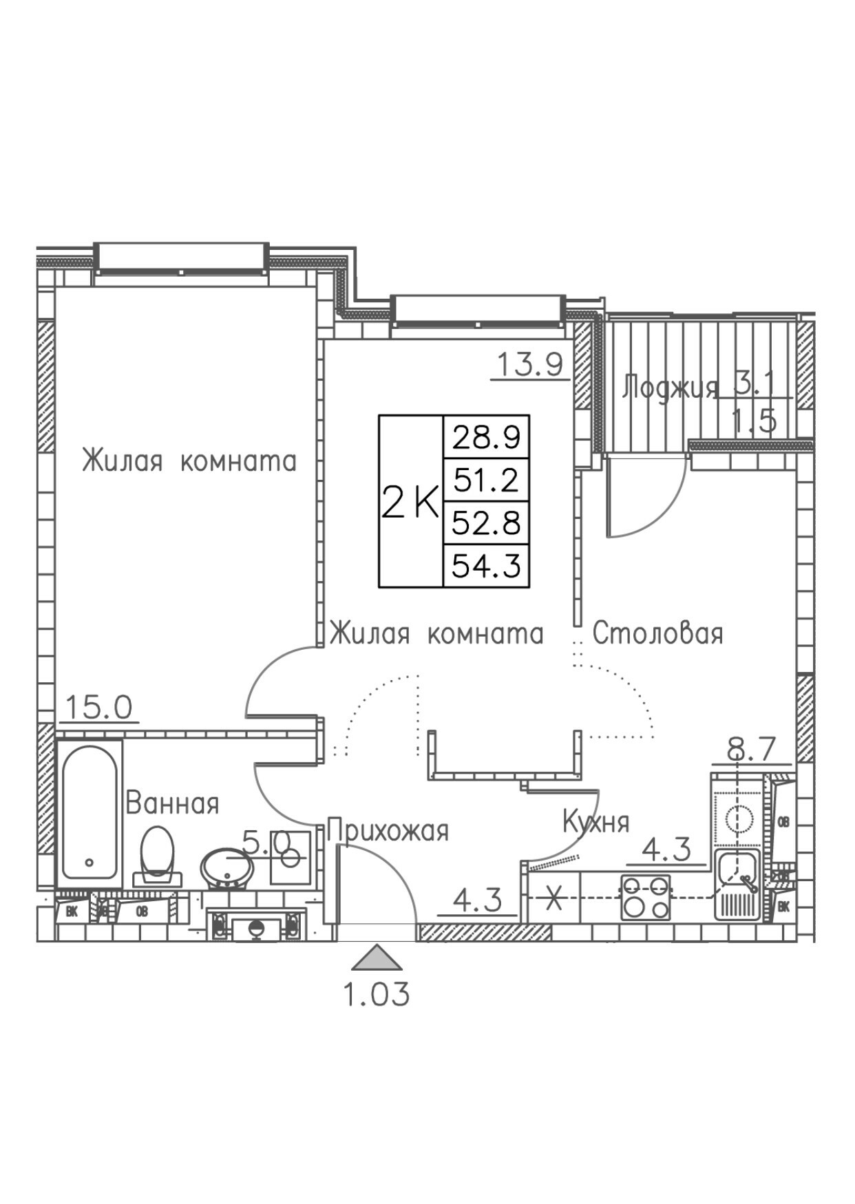 ЖК Гринхилс (Greenhills), 2-комн кв 54,3 м2, за 9 926 827 ₽, 18 этаж