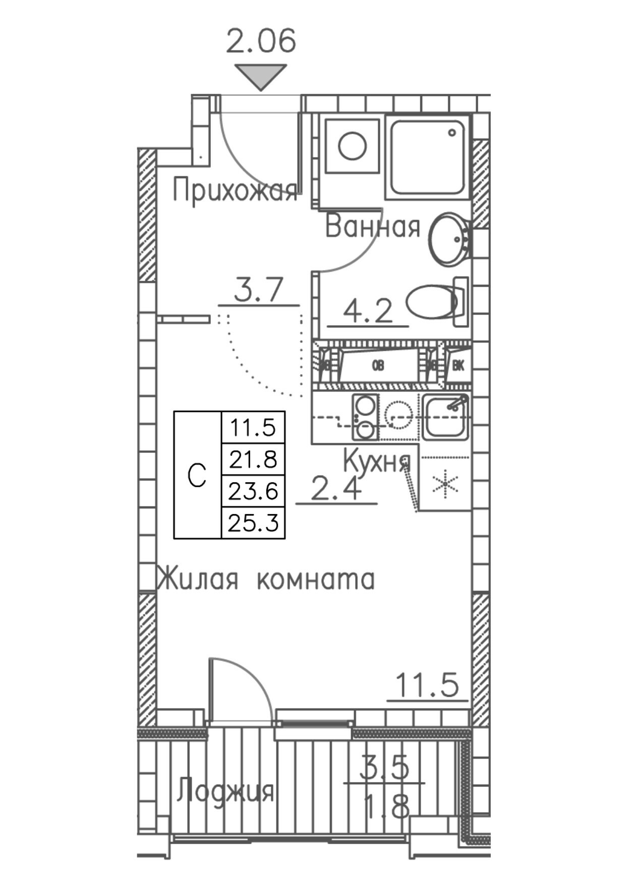 ЖК Гринхилс (Greenhills), Студия 25,3 м2, за 5 576 850 ₽