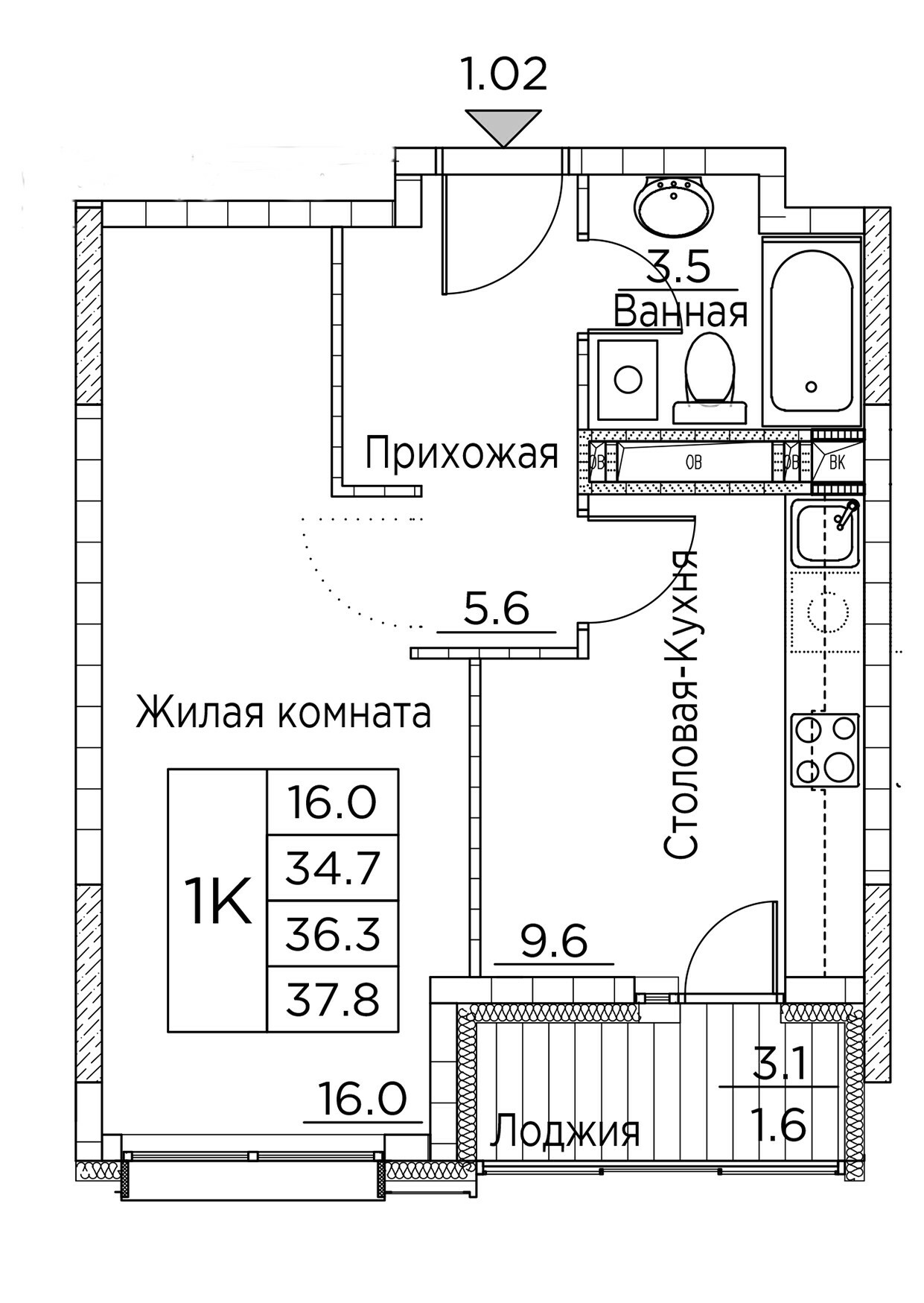 ЖК Гринхилс (Greenhills), 1-комн кв 37,8 м2, за 7 181 336 ₽, 3 этаж