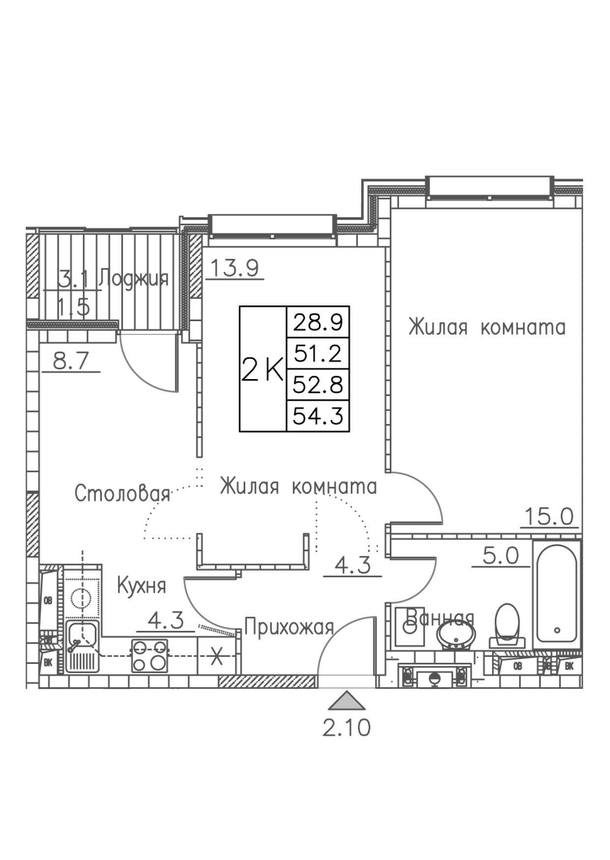 ЖК Гринхилс (Greenhills), 2-комн кв 54,3 м2, за 9 828 224 ₽, 19 этаж