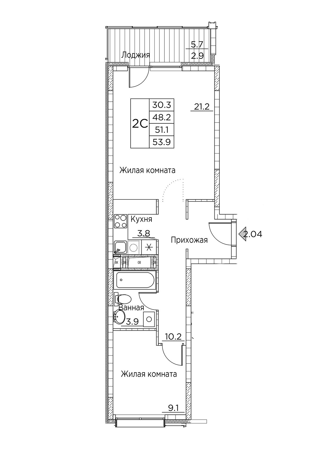 ЖК Гринхилс (Greenhills), 2-комн кв 53,9 м2, за 10 036 877 ₽, 23 этаж