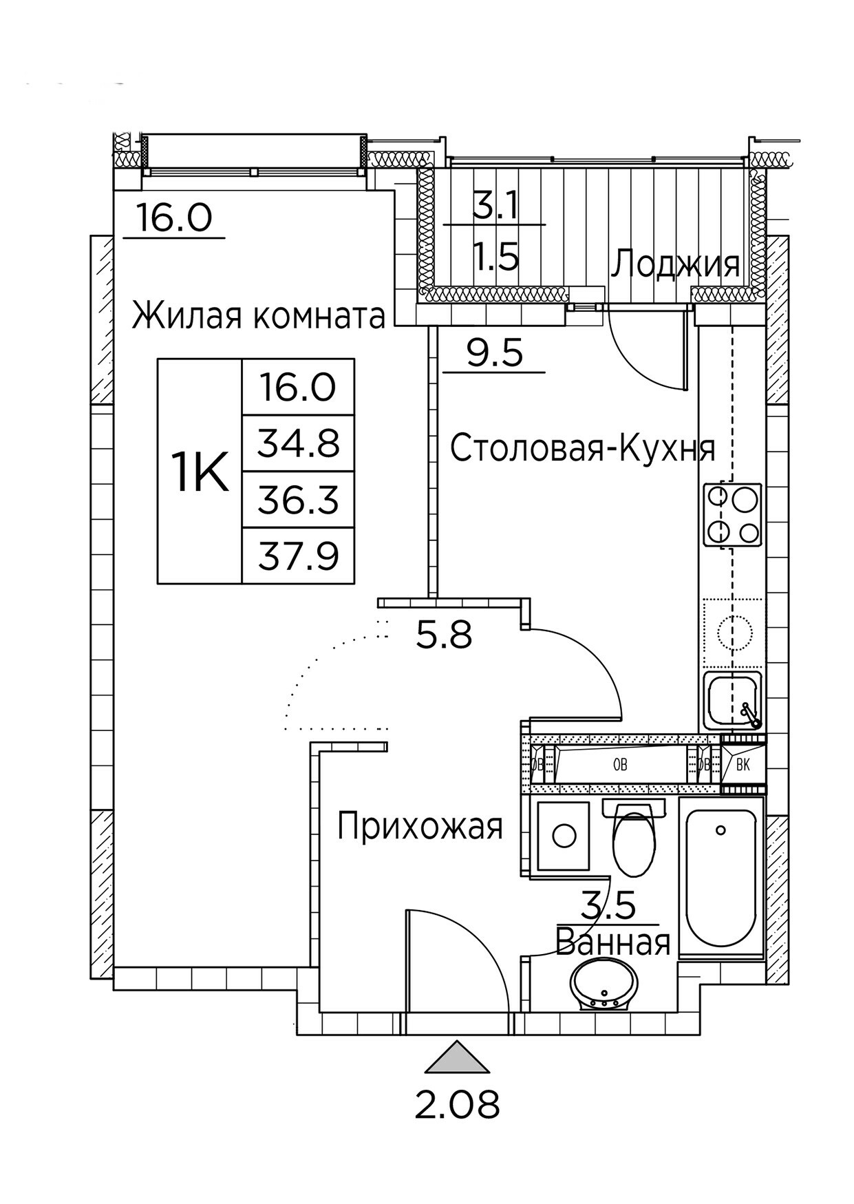 ЖК Гринхилс (Greenhills), 1-комн кв 37,9 м2, за 7 113 012 ₽, 3 этаж