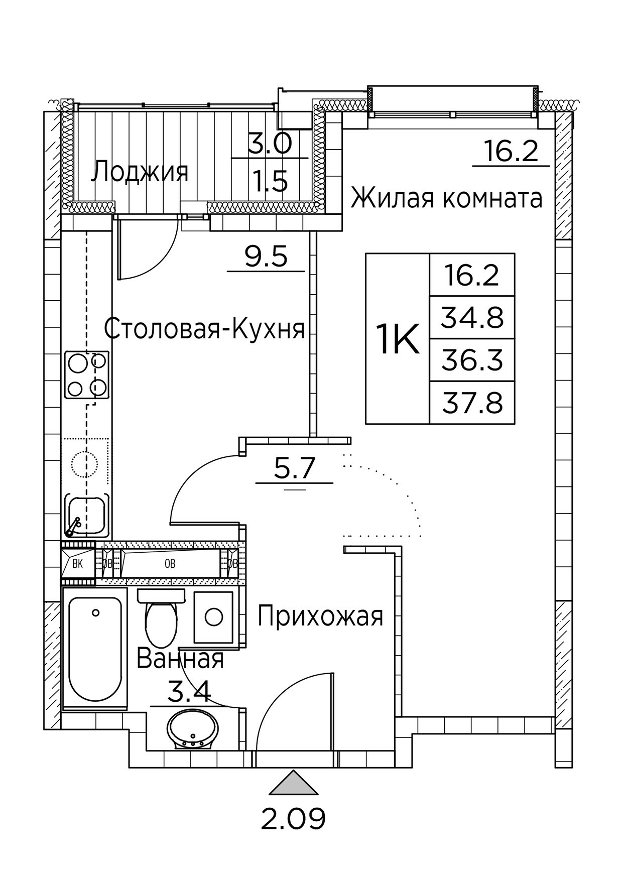 ЖК Гринхилс (Greenhills), 1-комн кв 37,8 м2, за 7 003 048 ₽, 3 этаж