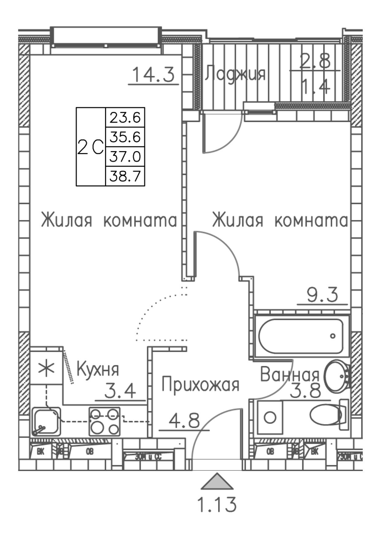 ЖК Гринхилс (Greenhills), 2-комн кв 38,4 м2, за 7 179 022 ₽, 18 этаж