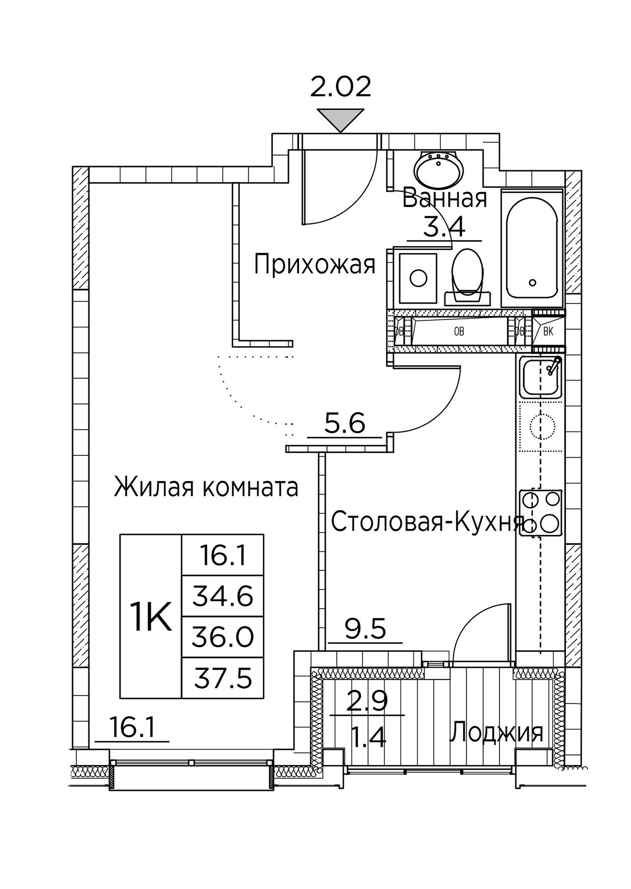 ЖК Гринхилс (Greenhills), 1-комн кв 37,5 м2, за 6 227 681 ₽, 4 этаж