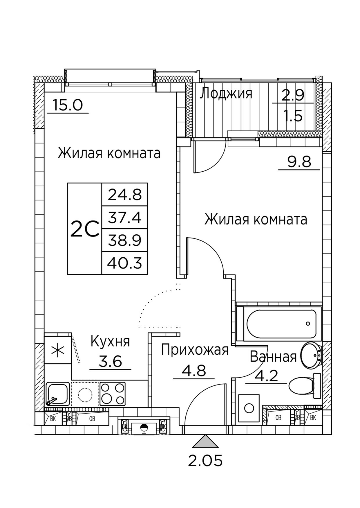 ЖК Гринхилс (Greenhills), 2-комн кв 40,3 м2, за 6 623 187 ₽, 4 этаж