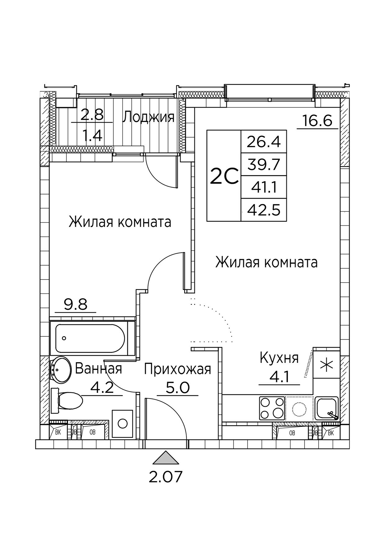 ЖК Гринхилс (Greenhills), 2-комн кв 42,5 м2, за 6 984 750 ₽, 4 этаж