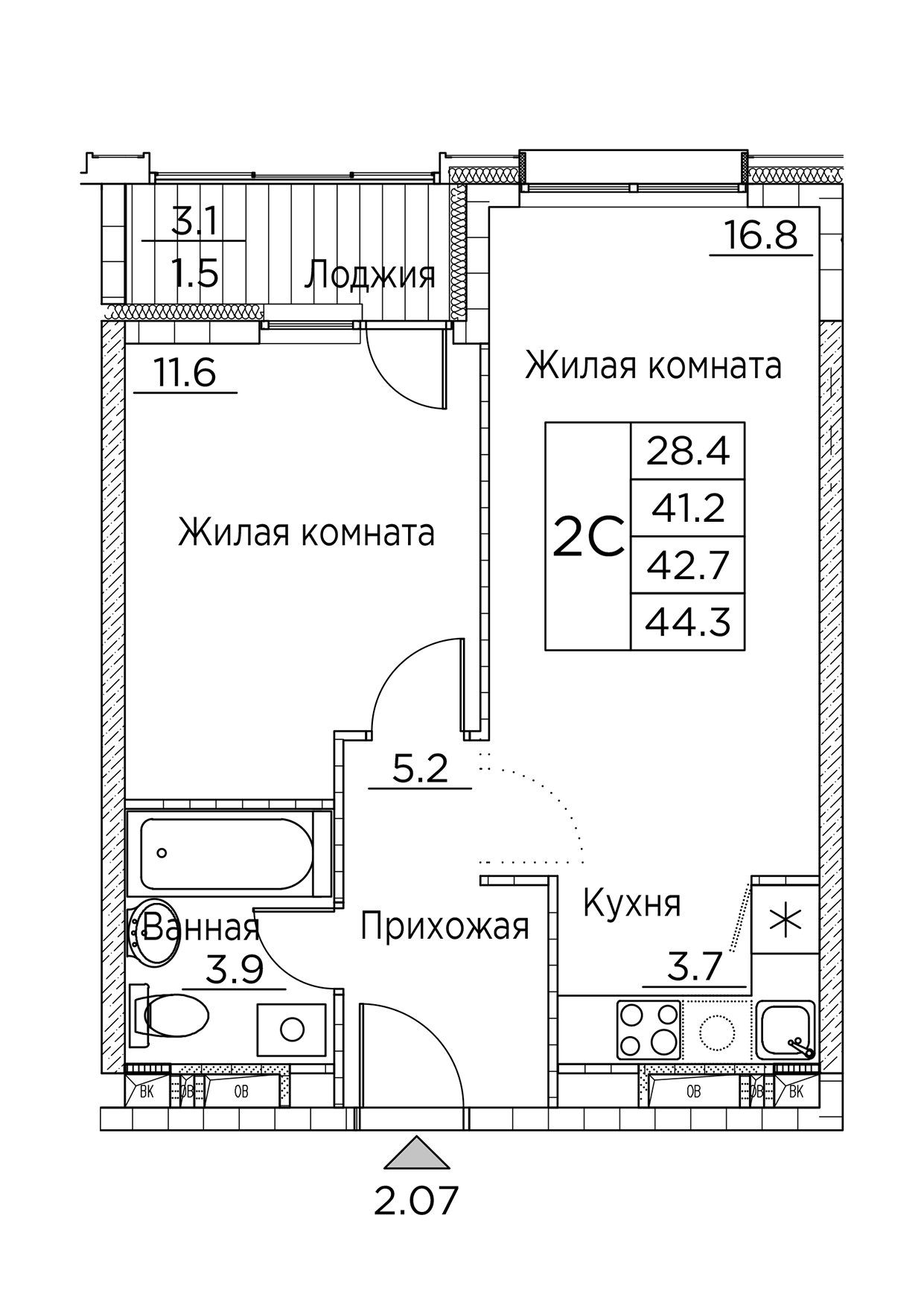 ЖК Гринхилс (Greenhills), 2-комн кв 44,3 м2, за 7 640 237 ₽, 4 этаж