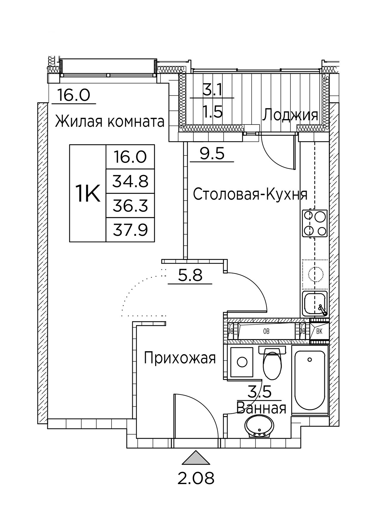 ЖК Гринхилс (Greenhills), 1-комн кв 37,9 м2, за 6 608 815 ₽, 4 этаж