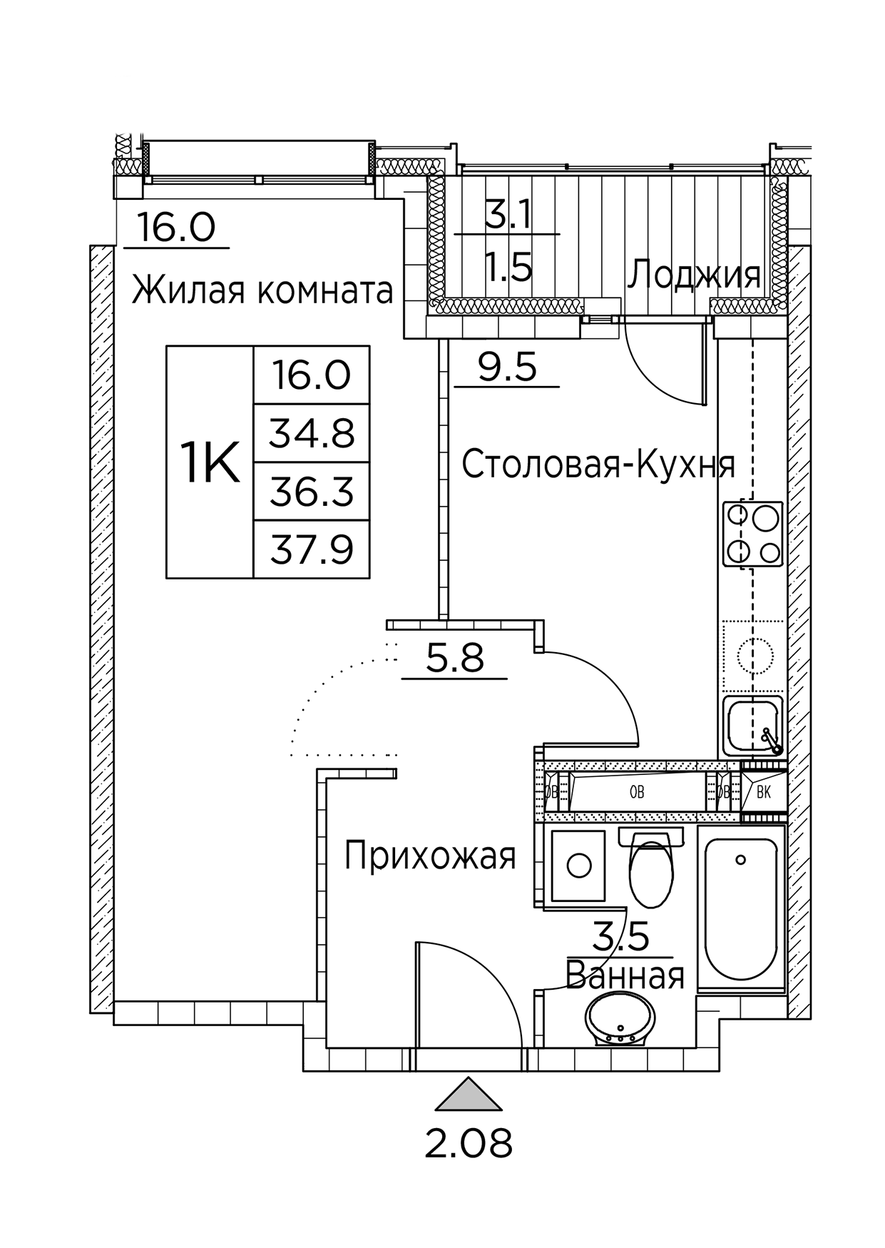 ЖК Гринхилс (Greenhills), 1-комн кв 37,9 м2, за 6 608 815 ₽, 4 этаж