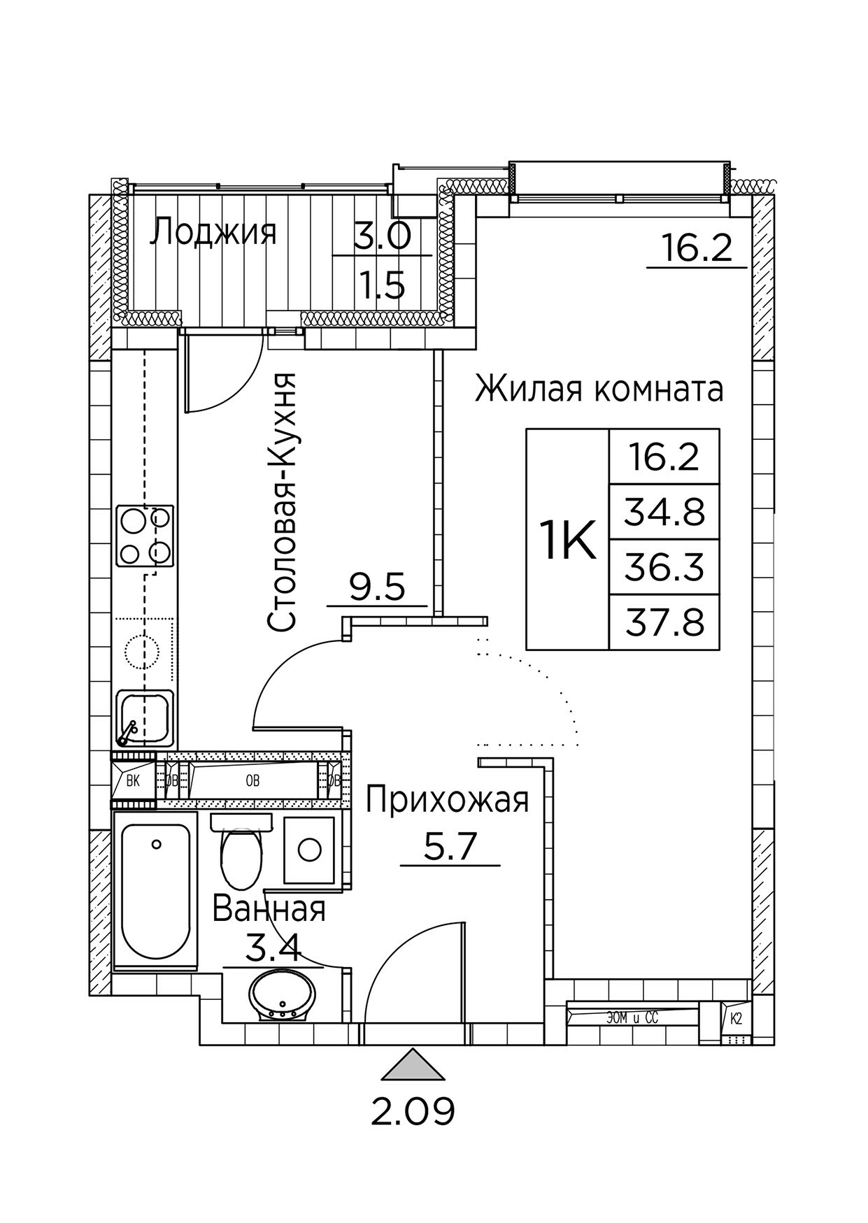 ЖК Гринхилс (Greenhills), 1-комн кв 37,8 м2, за 6 281 090 ₽, 4 этаж