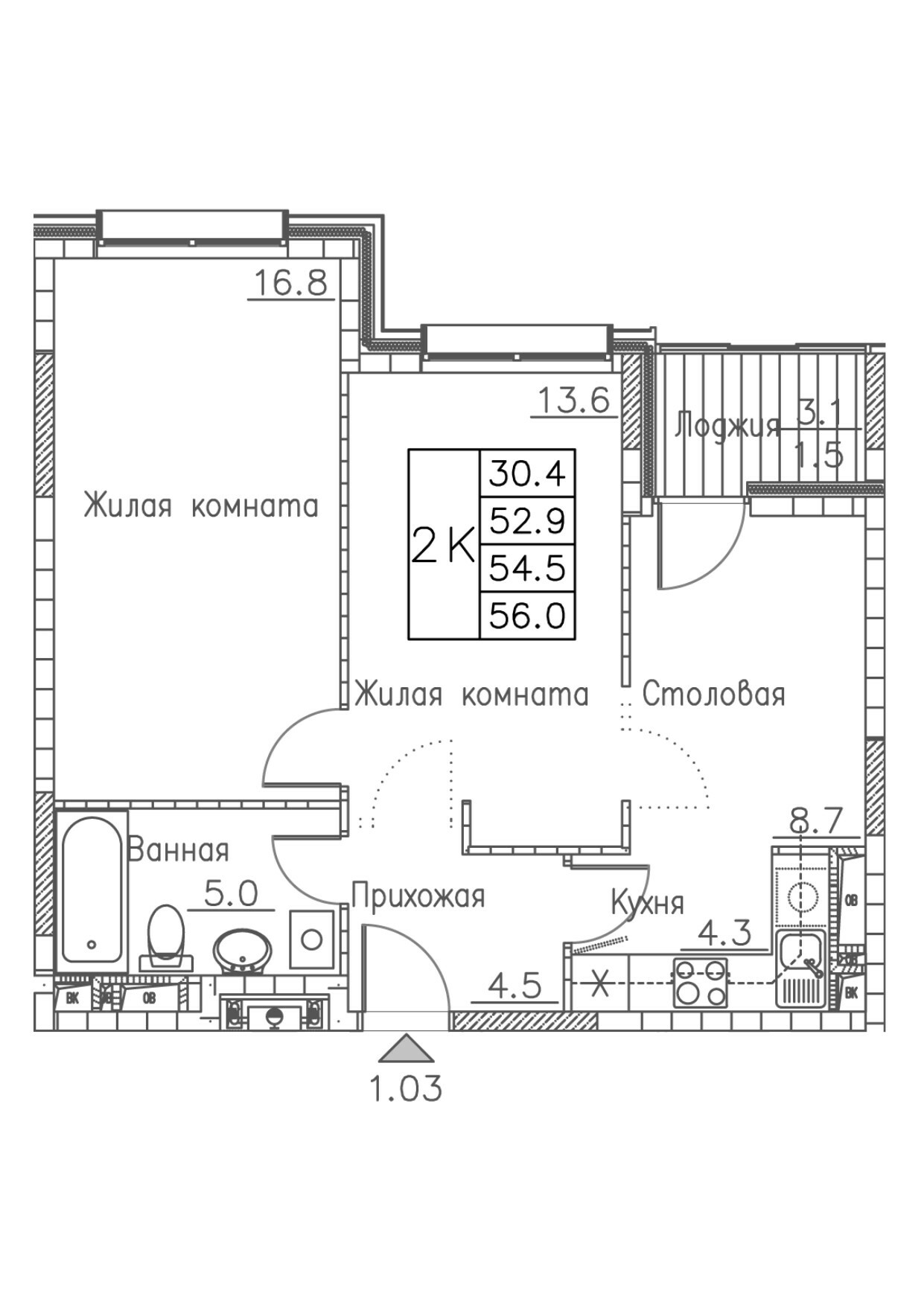 ЖК Гринхилс (Greenhills), 2-комн кв 56,0 м2, за 8 621 147 ₽, 2 этаж